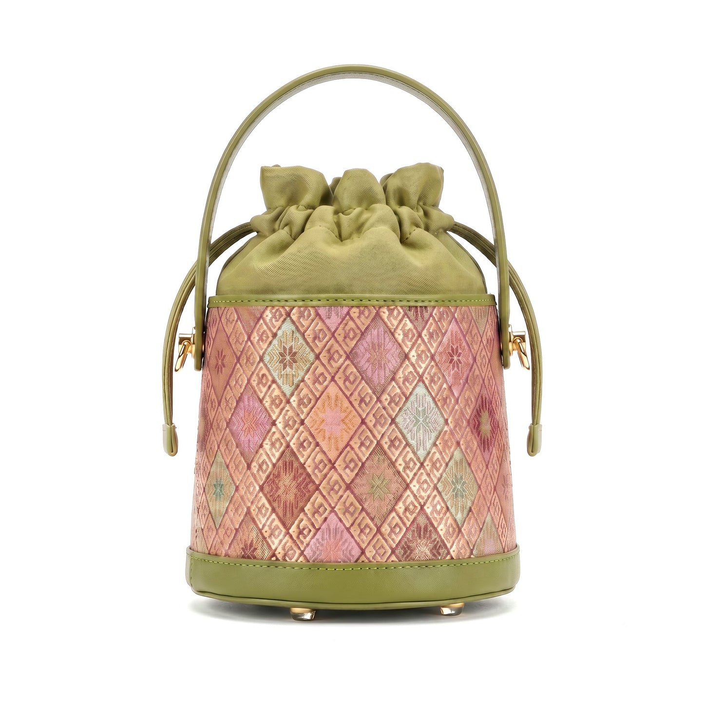 Floral Diamond Brocade Bucket Bag (Magenta)