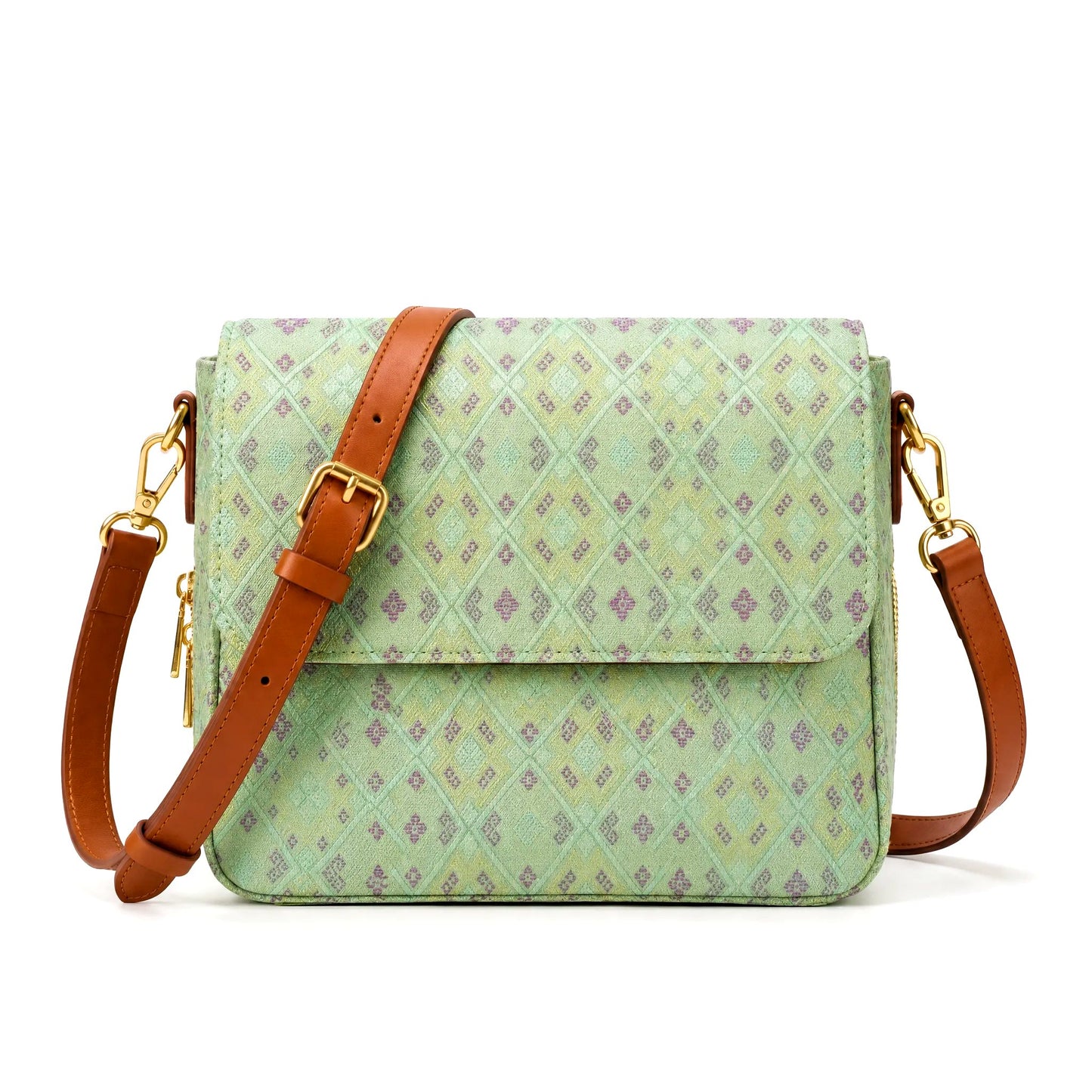 Diamond Lattice Brocade Crossbody Bag (Green)
