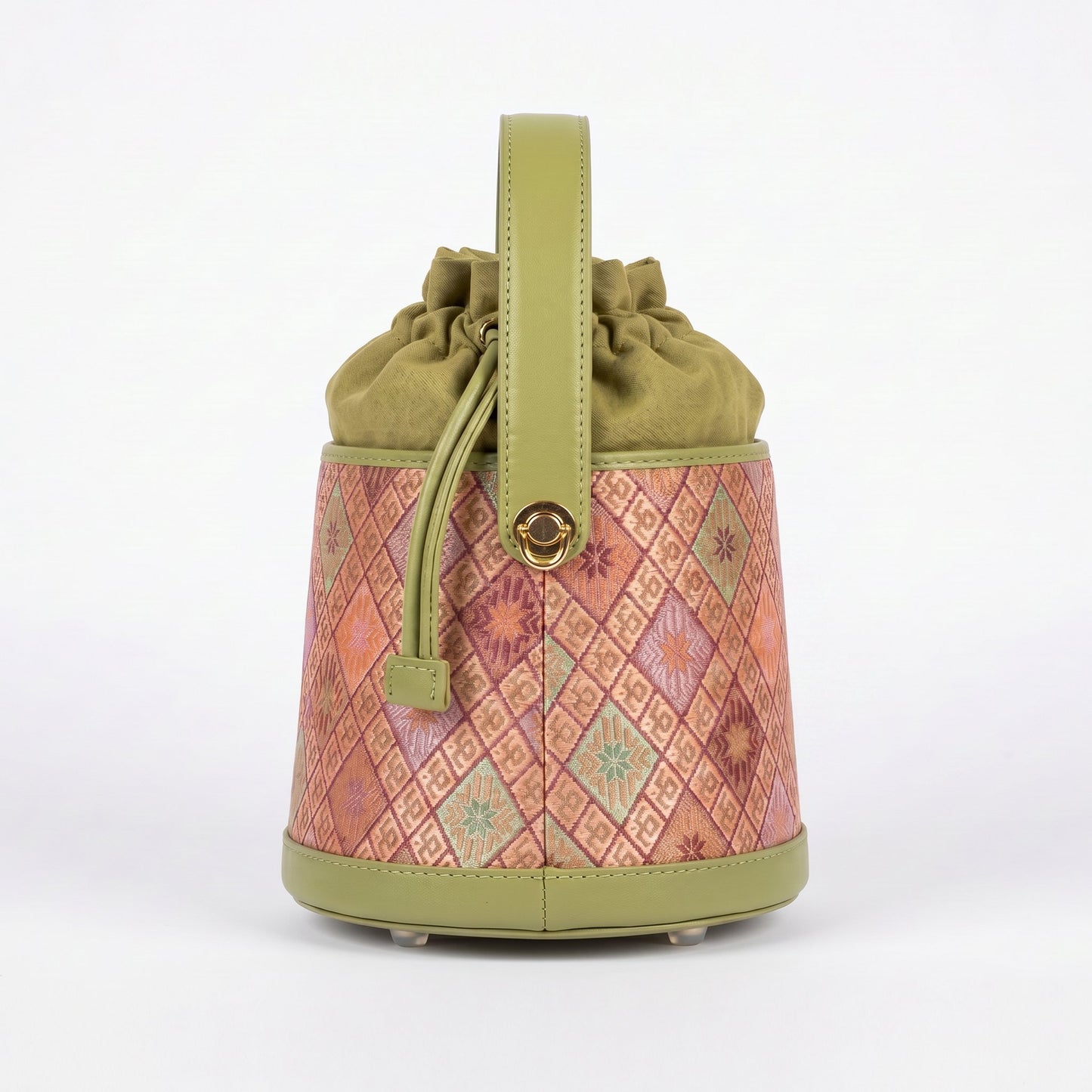 Floral Diamond Brocade Bucket Bag (Magenta)