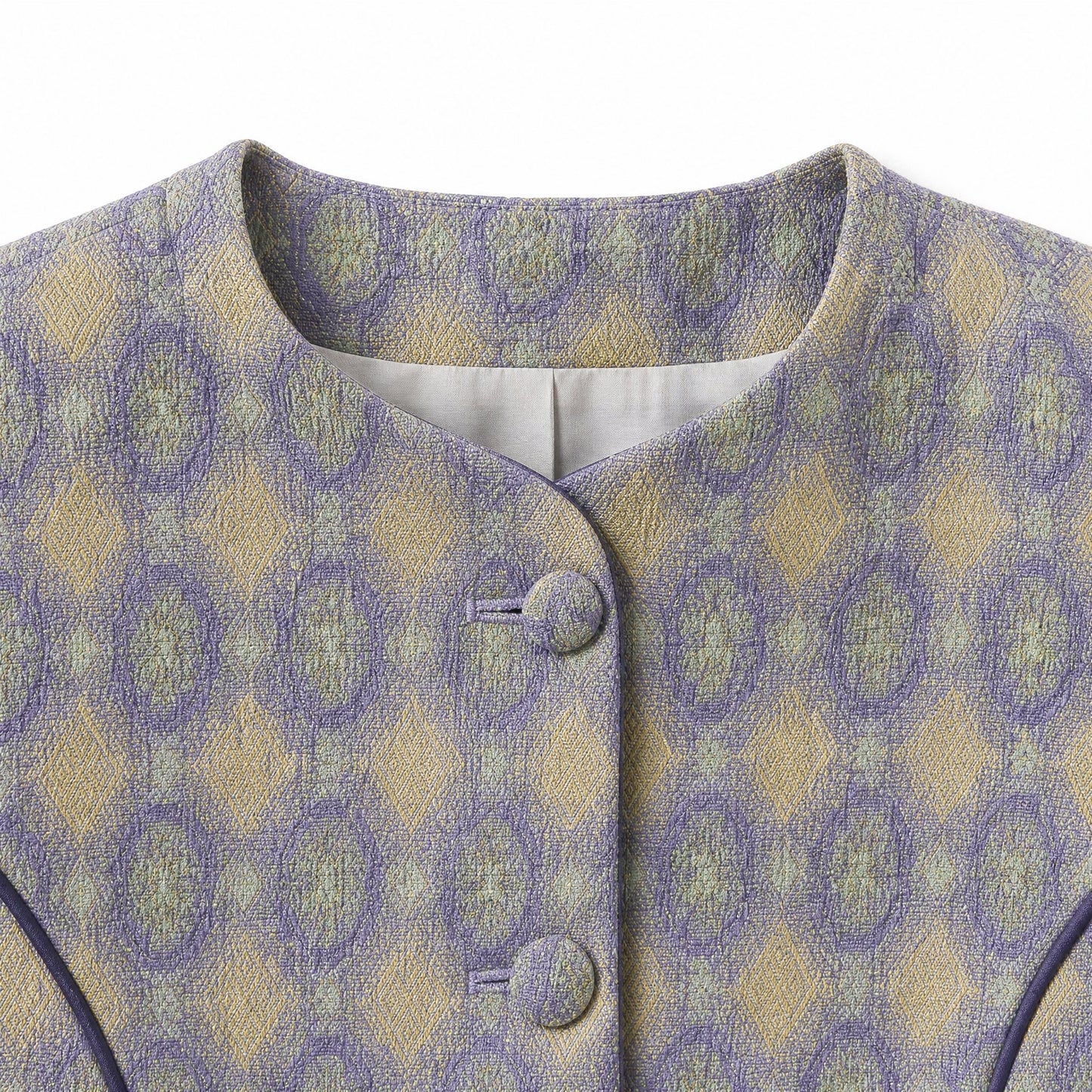 Diamond Lattice Silk Suit Set (Gray, Jacket + Skirt)