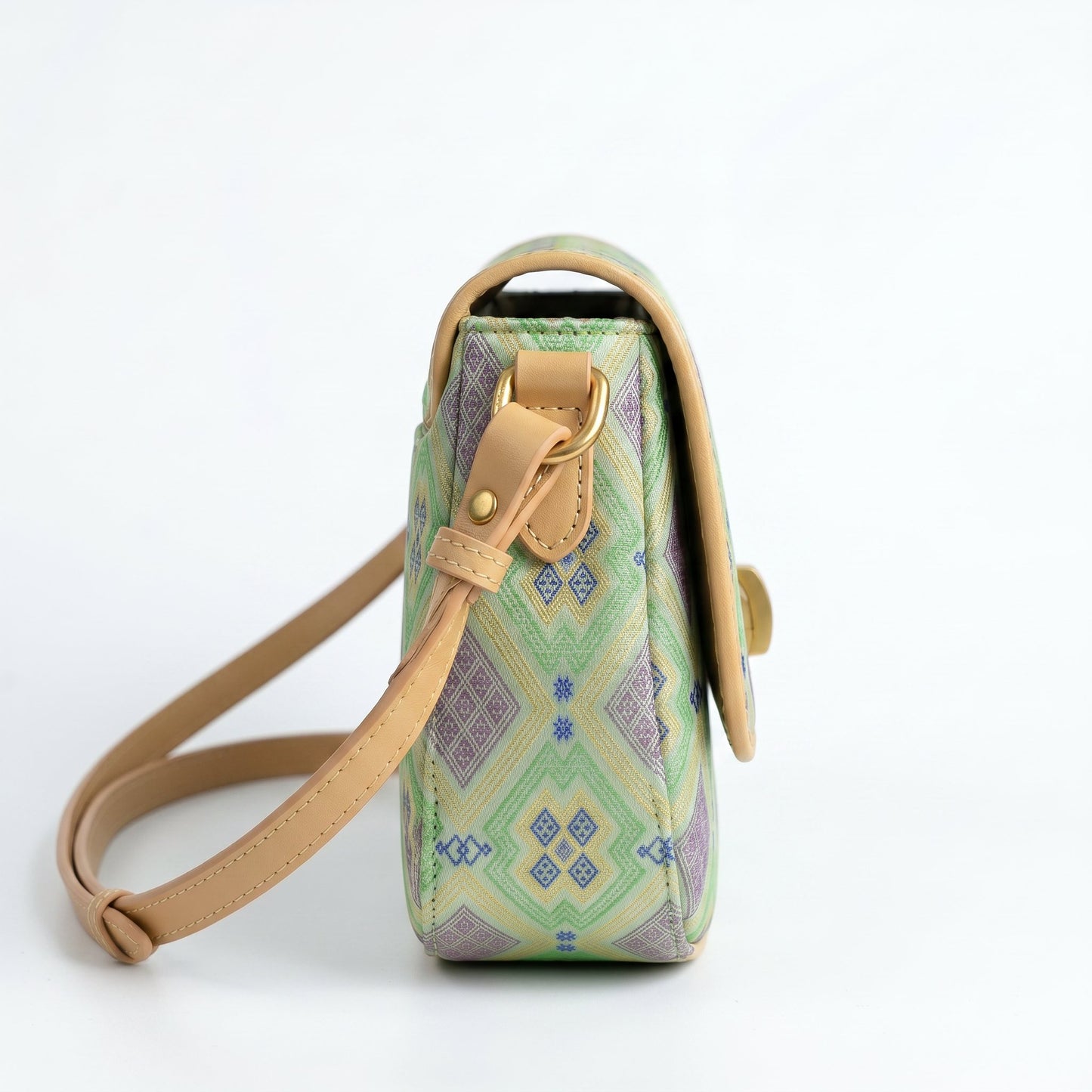 Diamond Lattice Brocade Crossbody Bag (Light Green)