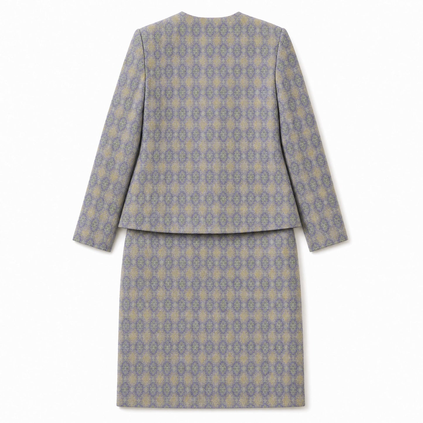 Diamond Lattice Silk Suit Set (Gray, Jacket + Skirt)