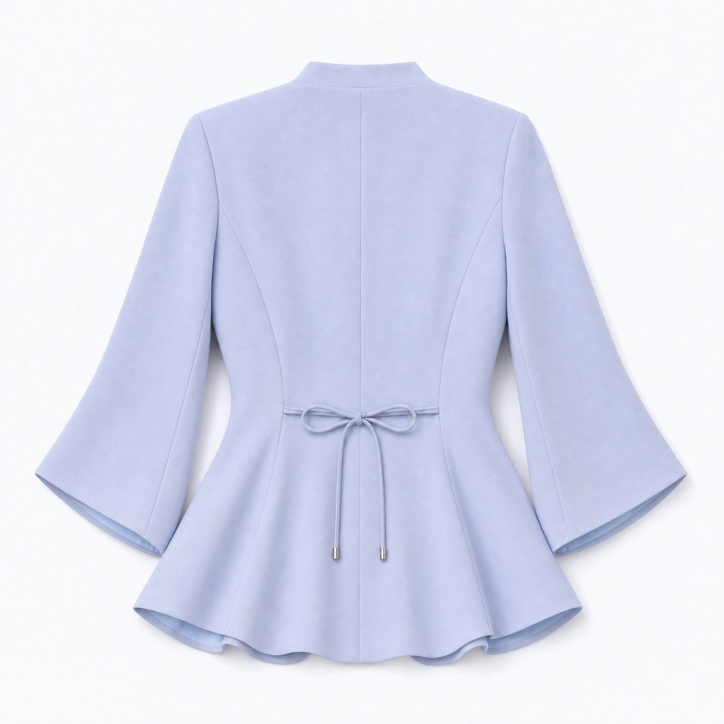 New Chinese Style Collarless Silk Blazer 3/4 Sleeve (Light Blue)