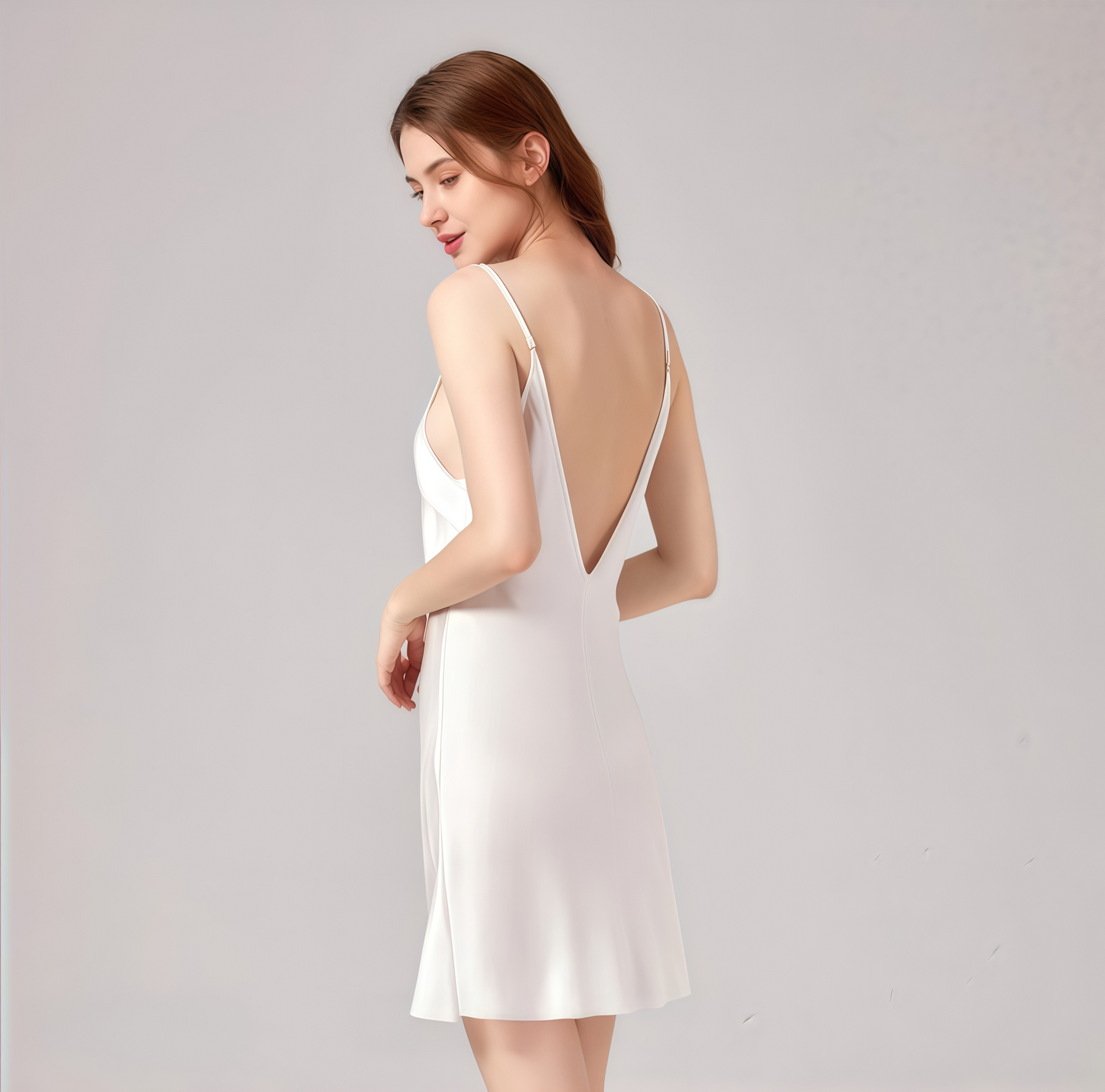 19 Momme Grade 6A 100% Mulberry Silk Mini Slip Dress, Deep V Neck Sleeveless Solid Color Nightgown