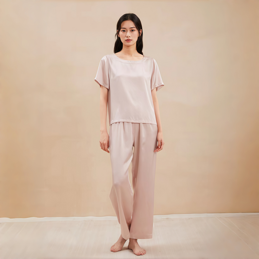 19 Momme Grade 6A Mulberry Silk Short Sleeve Wide-Leg Pajama Set