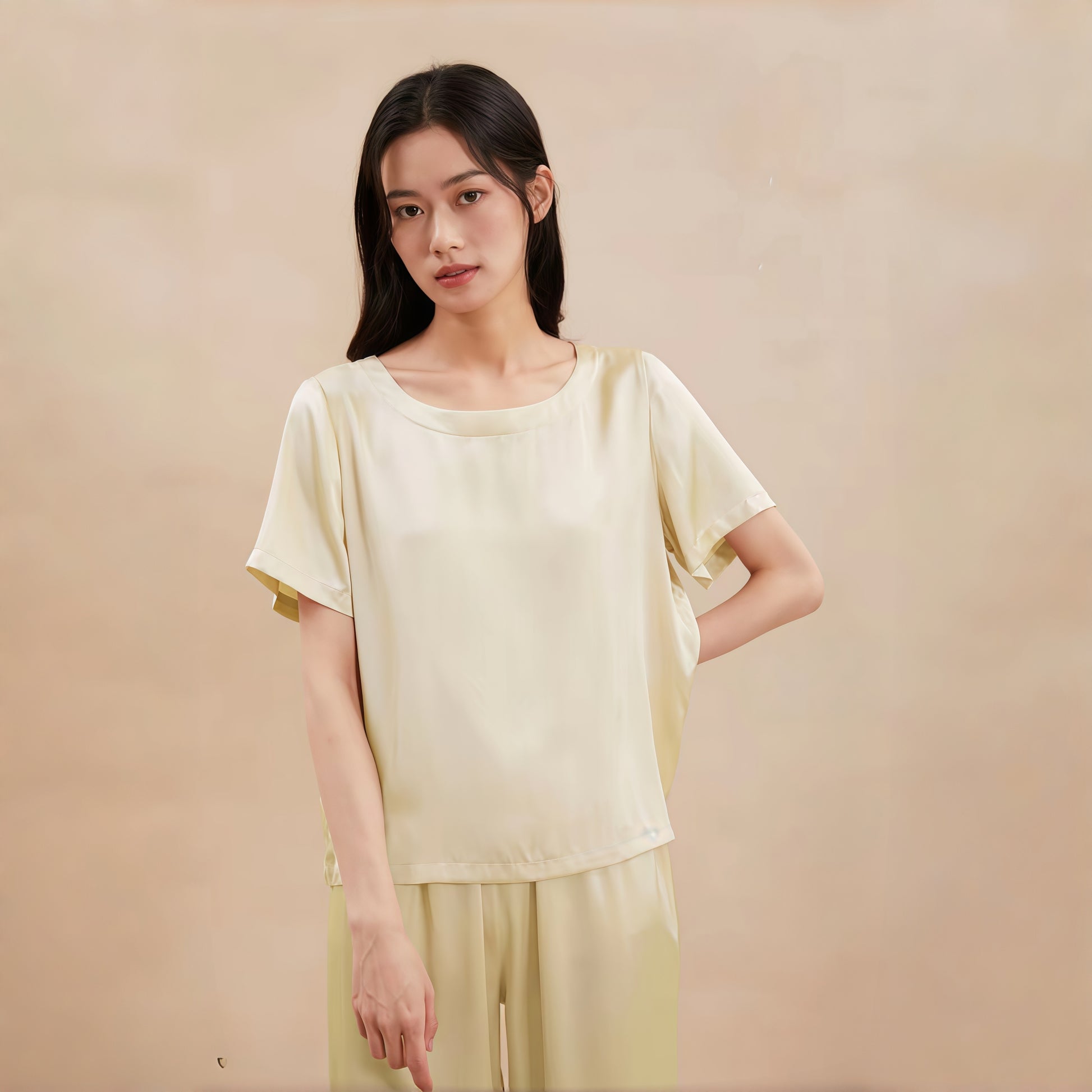 19 Momme Grade 6A Mulberry Silk Short Sleeve Wide-Leg Pajama Set