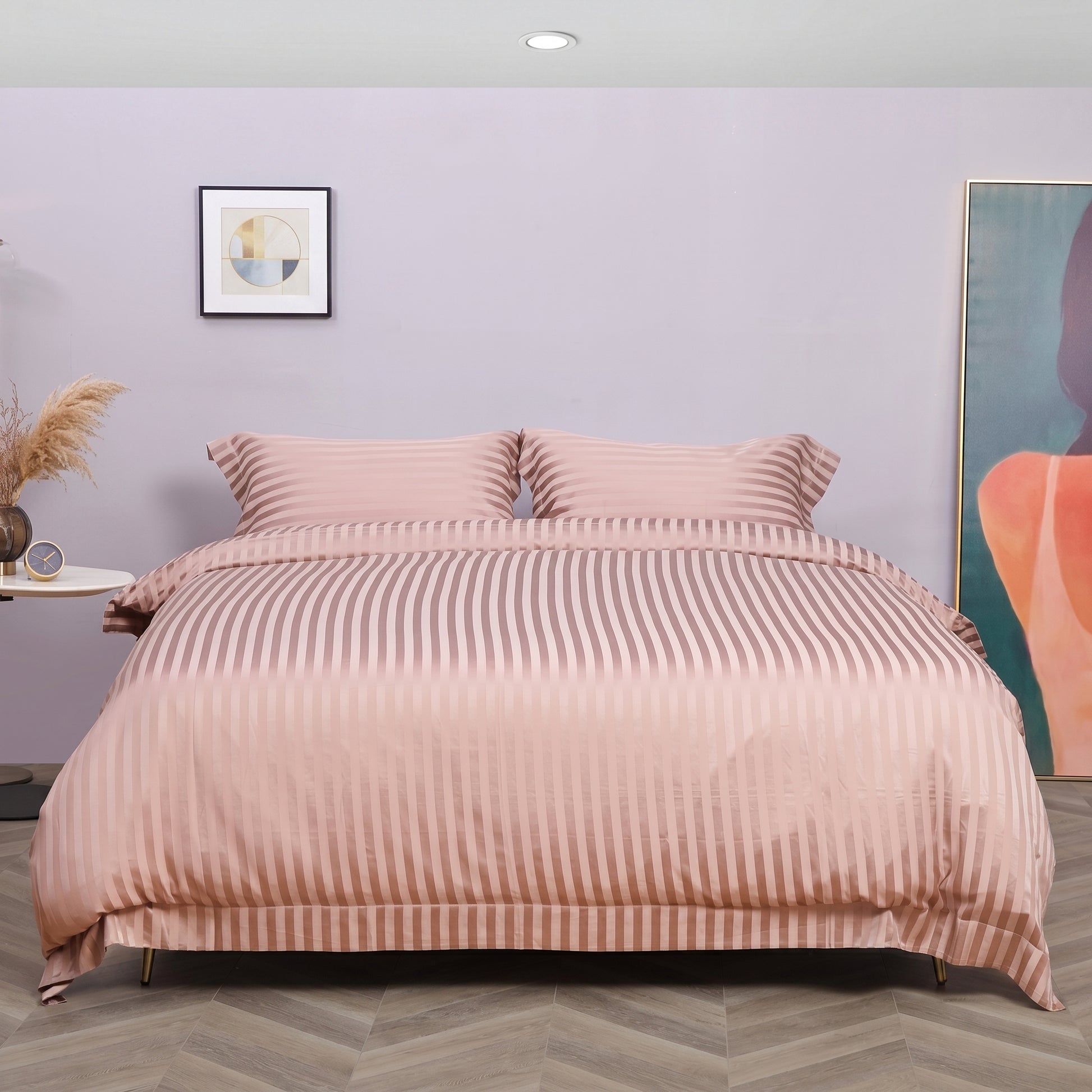 22 Momme Bama Oxygen Water Finished Silk-Cotton Satin Stripe 4-Piece Bedding Set