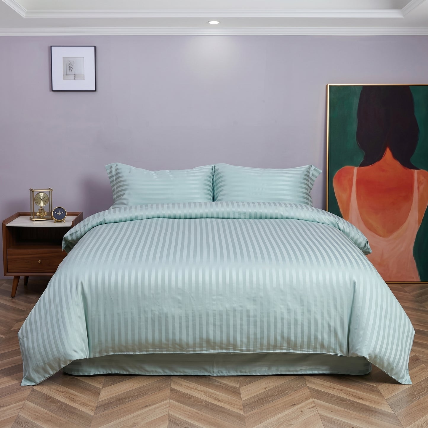 22 Momme Bama Oxygen Water Finished Silk-Cotton Satin Stripe 4-Piece Bedding Set