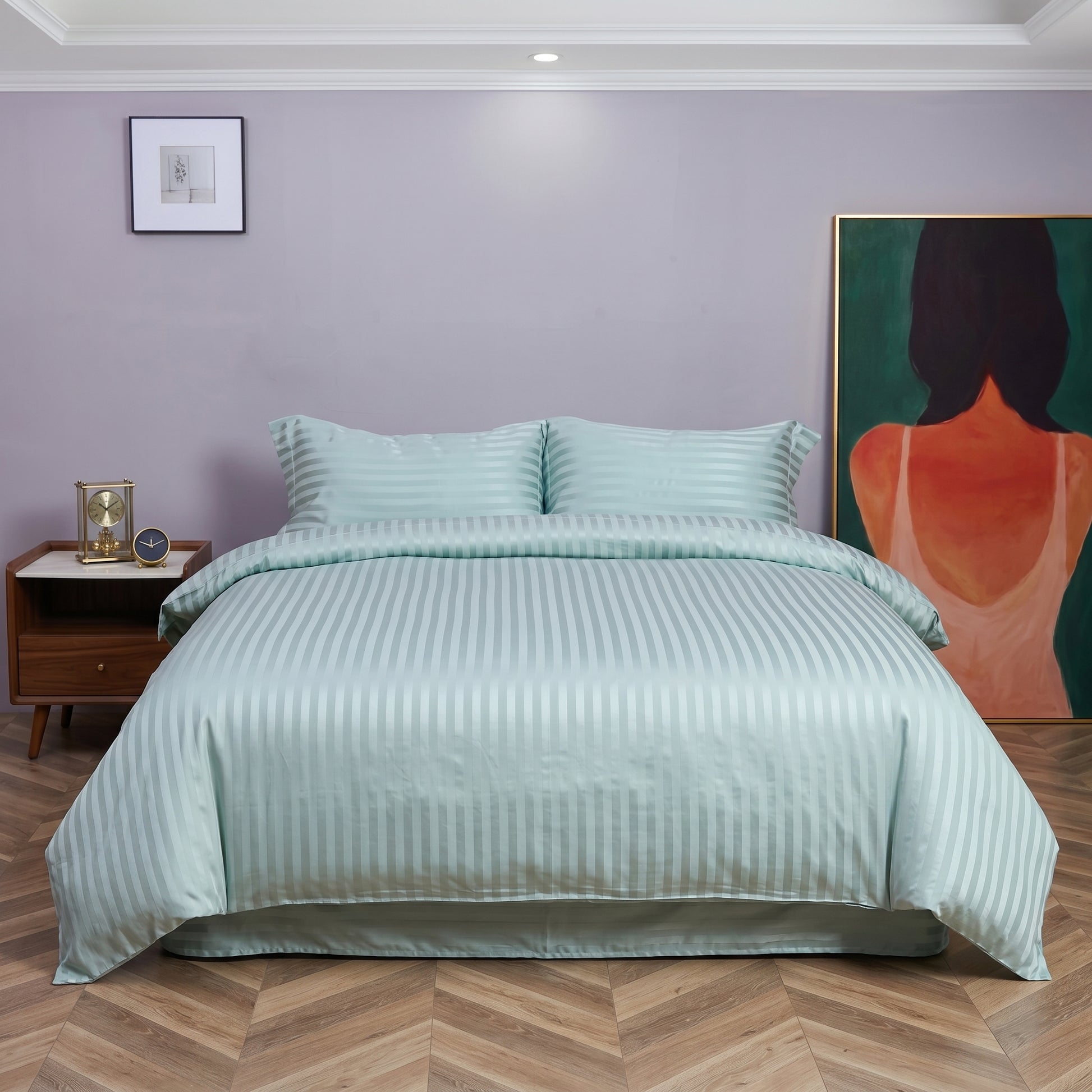 22 Momme Bama Oxygen Water Finished Silk-Cotton Satin Stripe 4-Piece Bedding Set