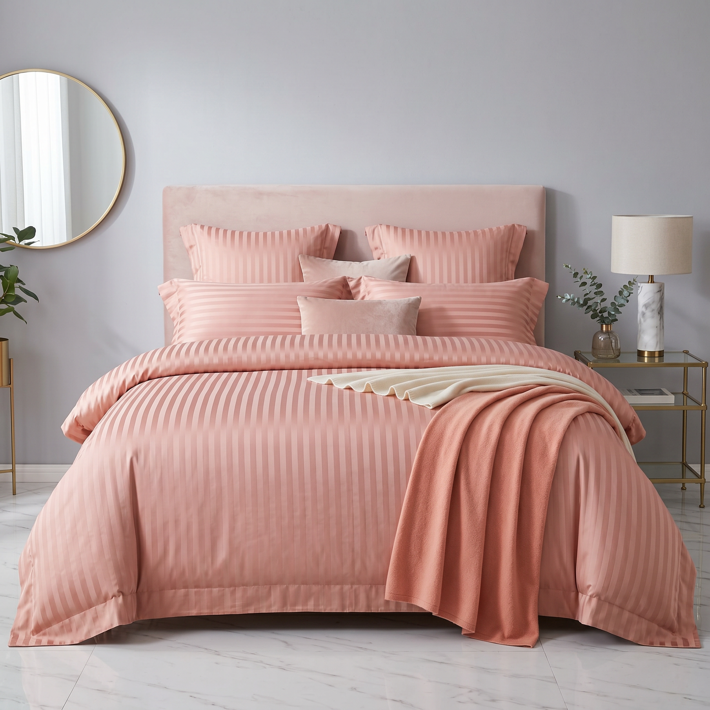 22 Momme Bama Oxygen Water Finished Silk-Cotton Satin Stripe 4-Piece Bedding Set