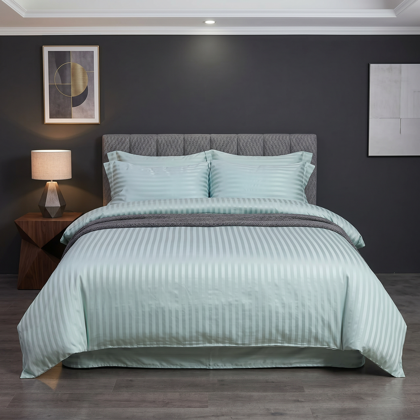 22 Momme Bama Oxygen Water Finished Silk-Cotton Satin Stripe 4-Piece Bedding Set
