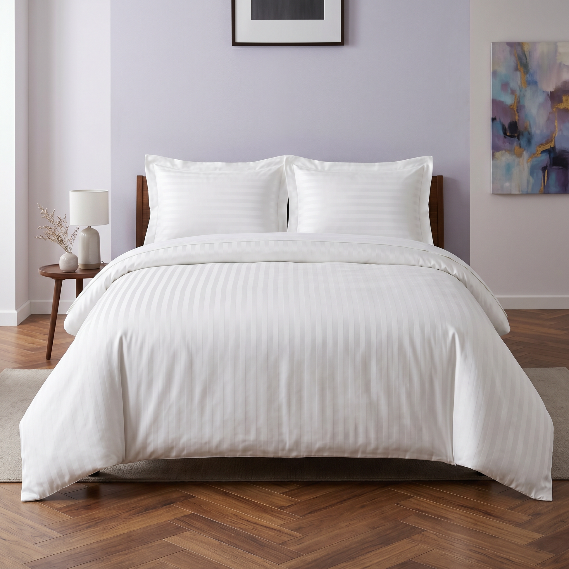 22 Momme Bama Oxygen Water Finished Silk-Cotton Satin Stripe Duvet Cover