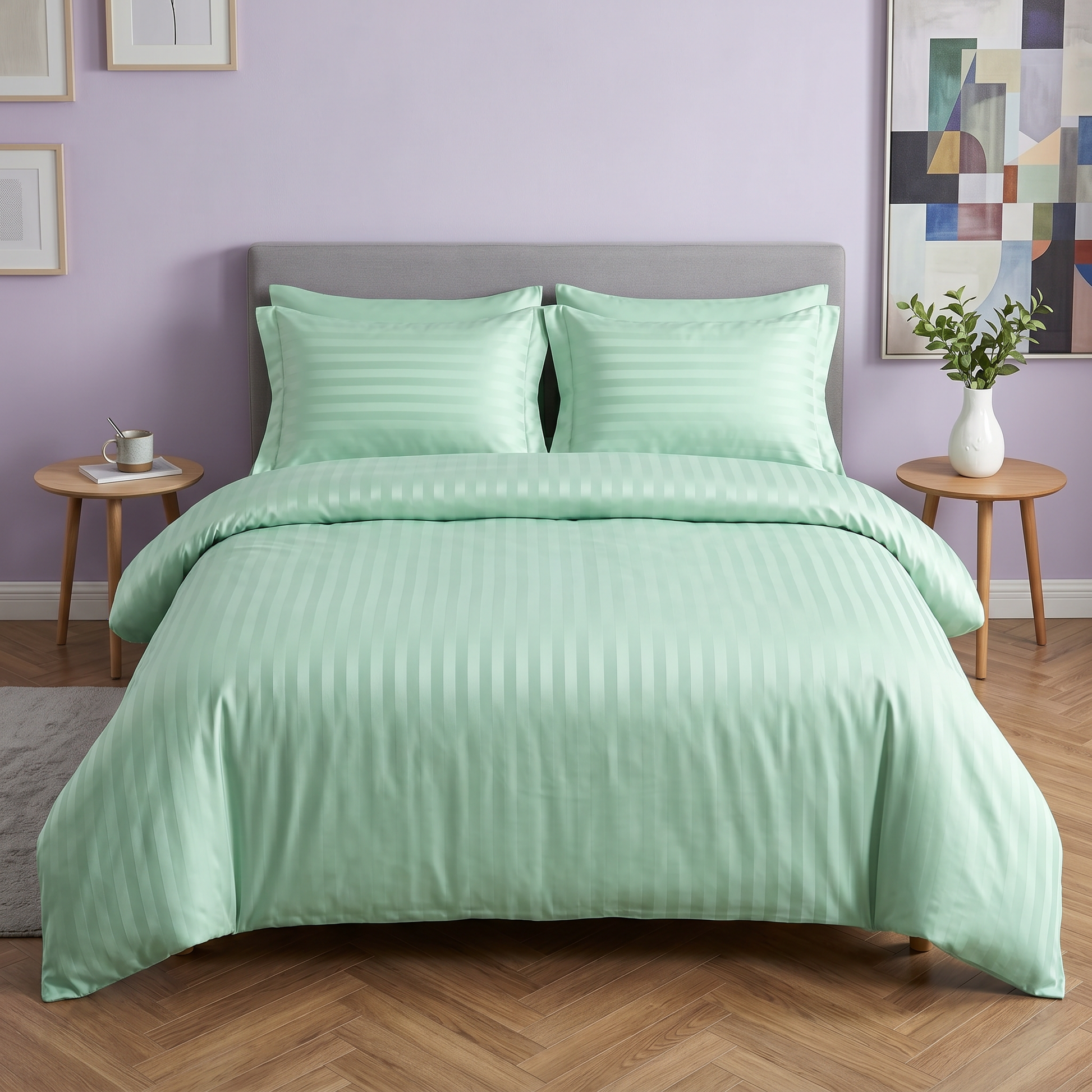 22 Momme Bama Oxygen Water Finished Silk-Cotton Satin Stripe Duvet Cover