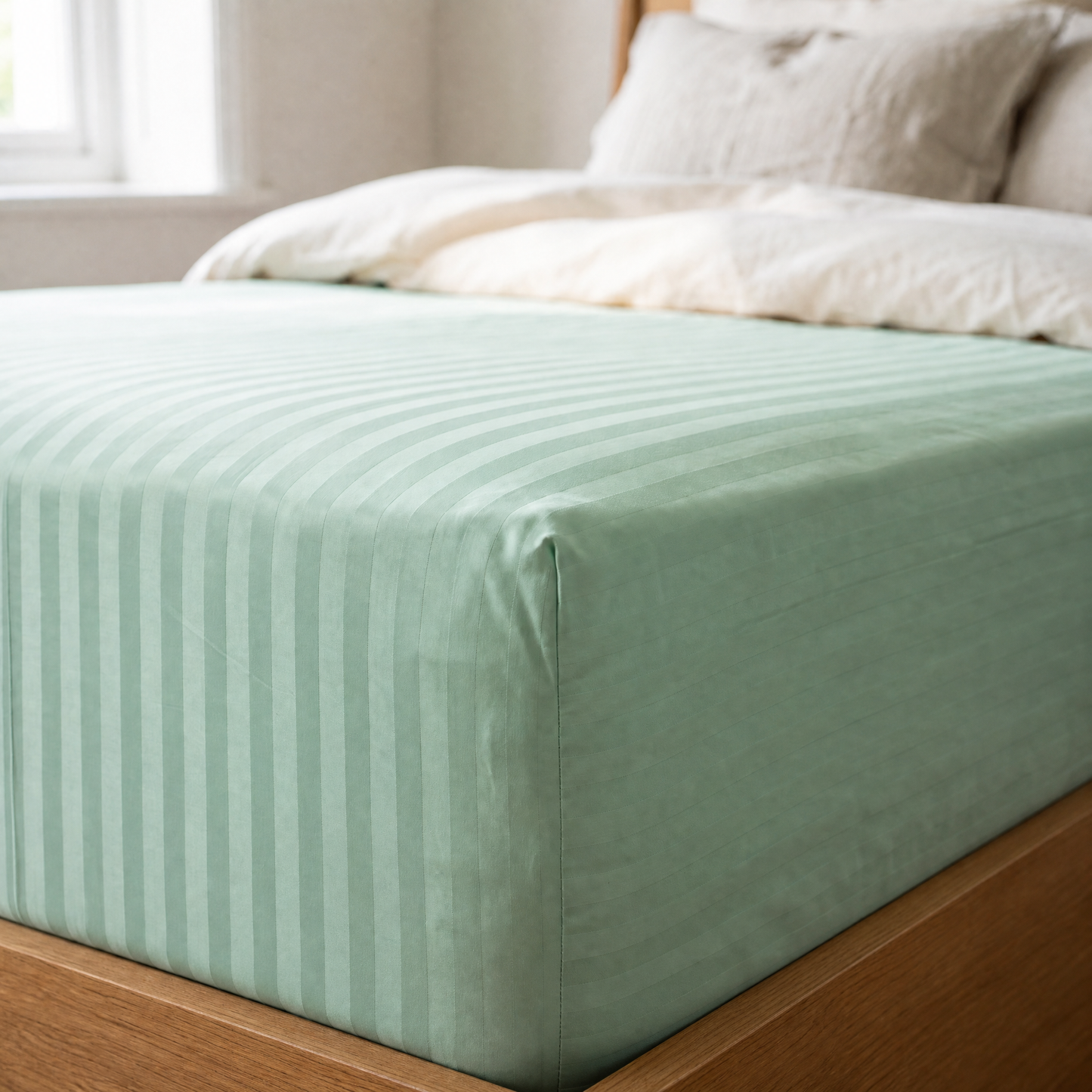 22 Momme Bama Oxygen Water Finished Silk-Cotton Satin Stripe Fitted Sheet