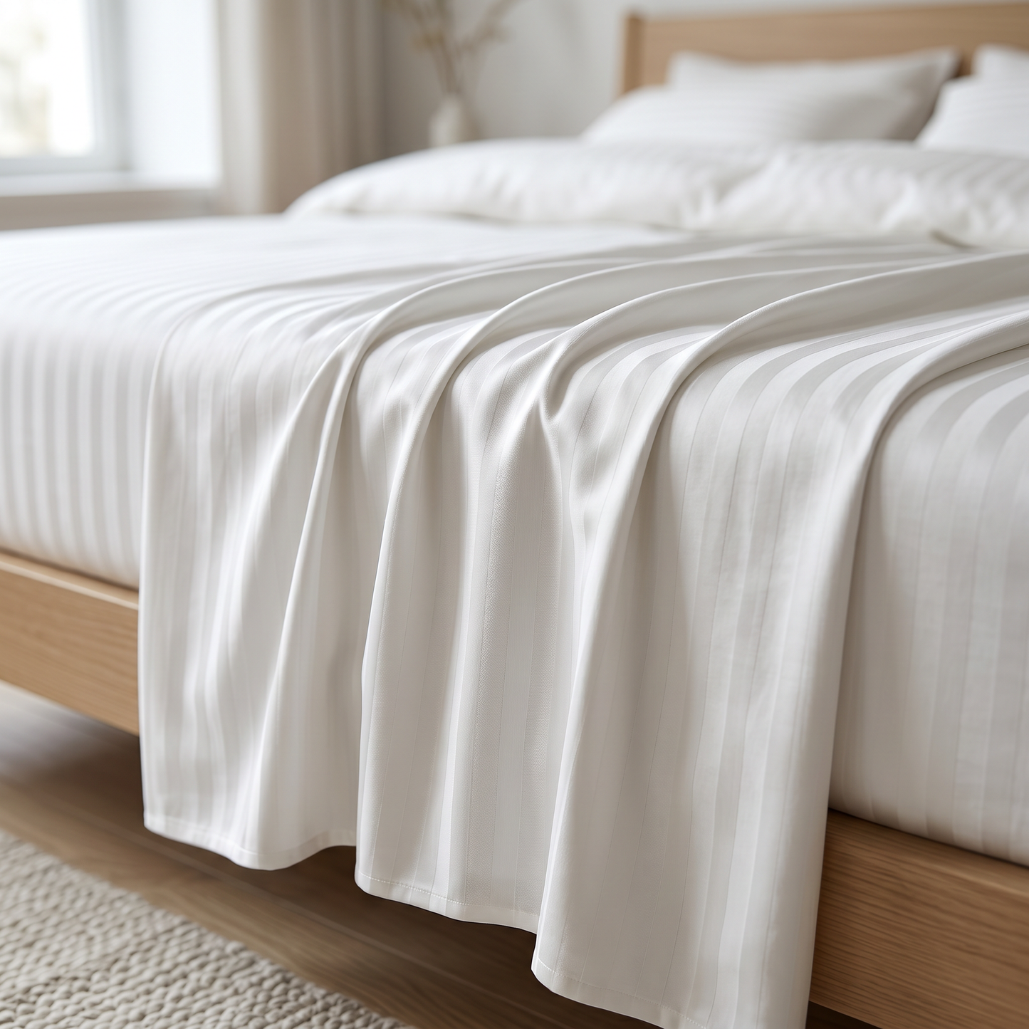 22 Momme Bama Oxygen Water Finished Silk-Cotton Satin Stripe Flat Sheet