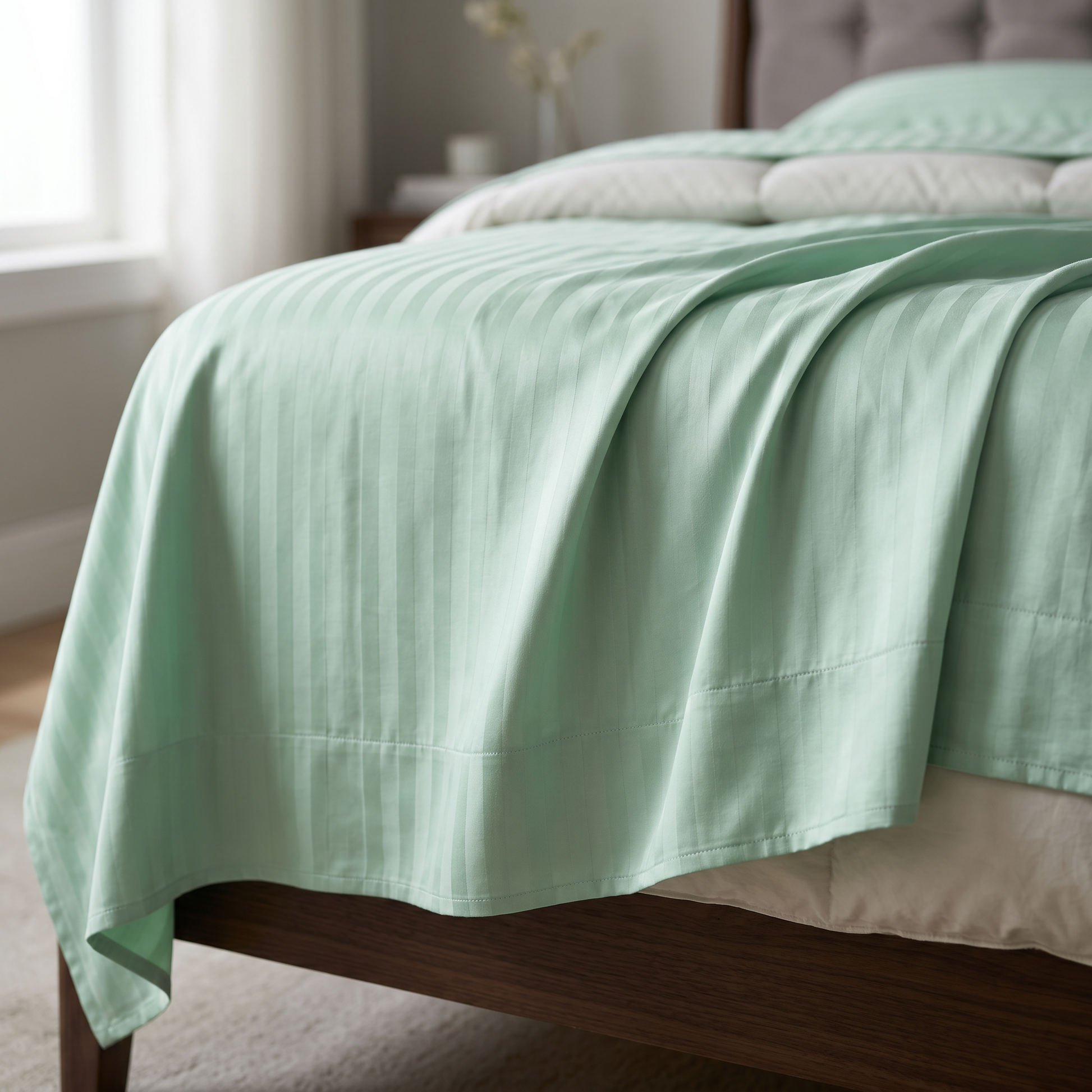 22 Momme Bama Oxygen Water Finished Silk-Cotton Satin Stripe Flat Sheet