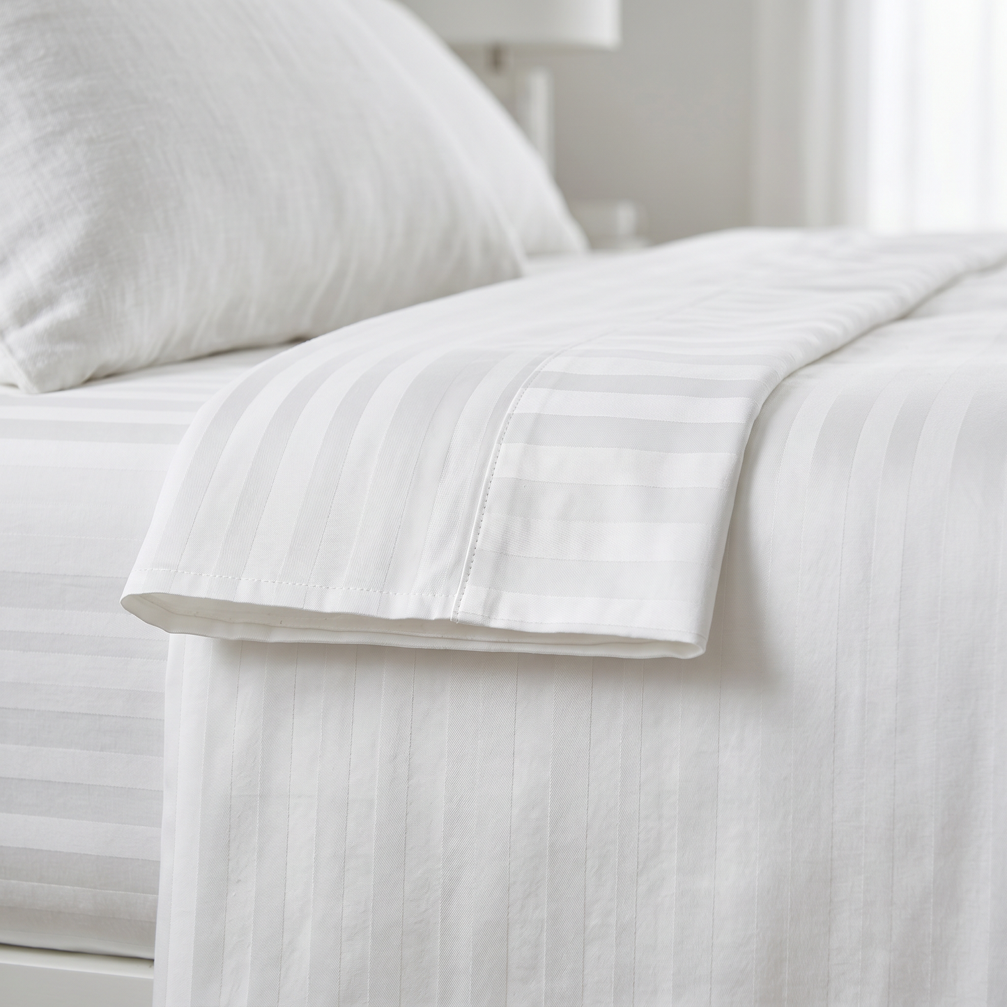 22 Momme Bama Oxygen Water Finished Silk-Cotton Satin Stripe Flat Sheet
