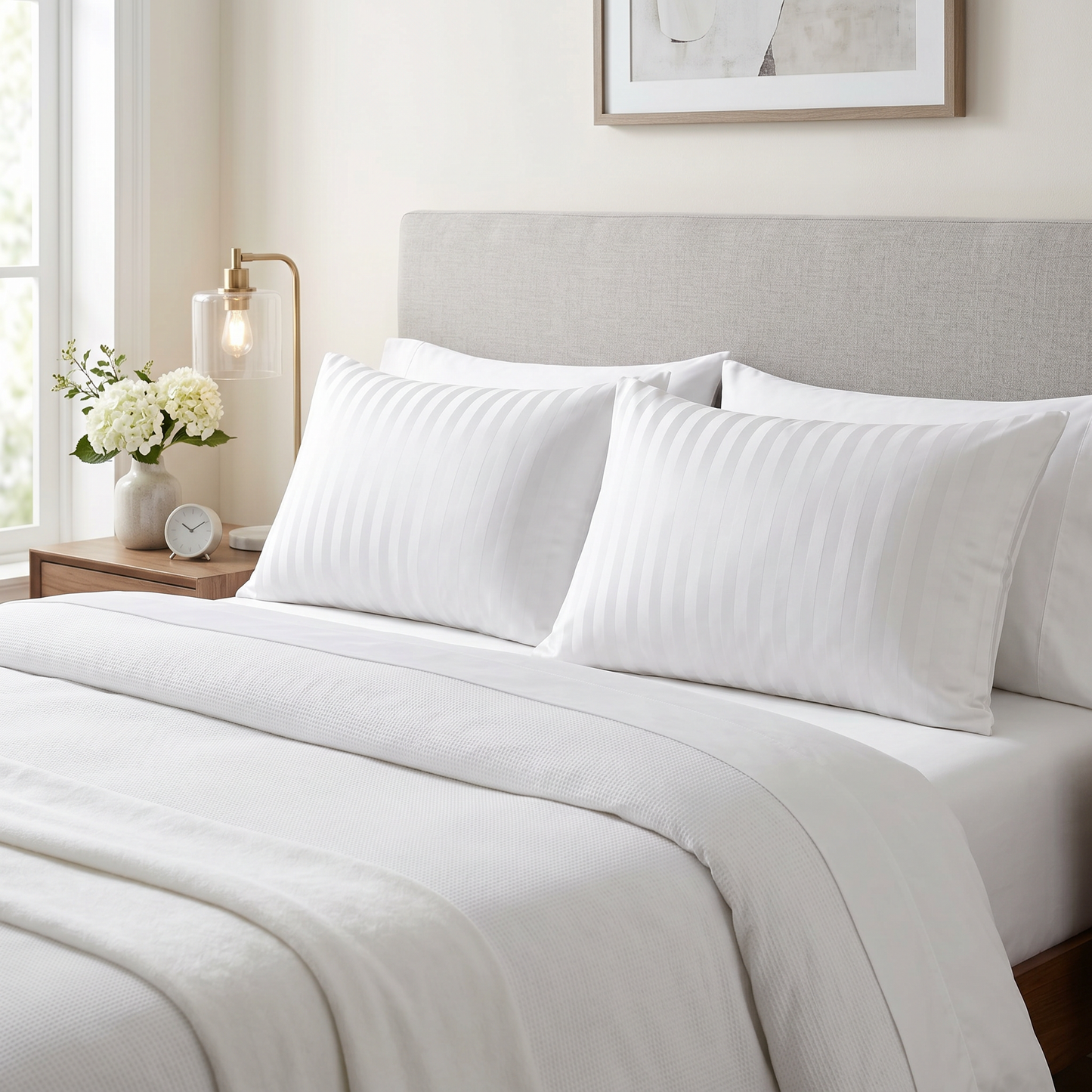 22 Momme Bama Oxygen Water Finished Silk-Cotton Satin Stripe Pillowcase