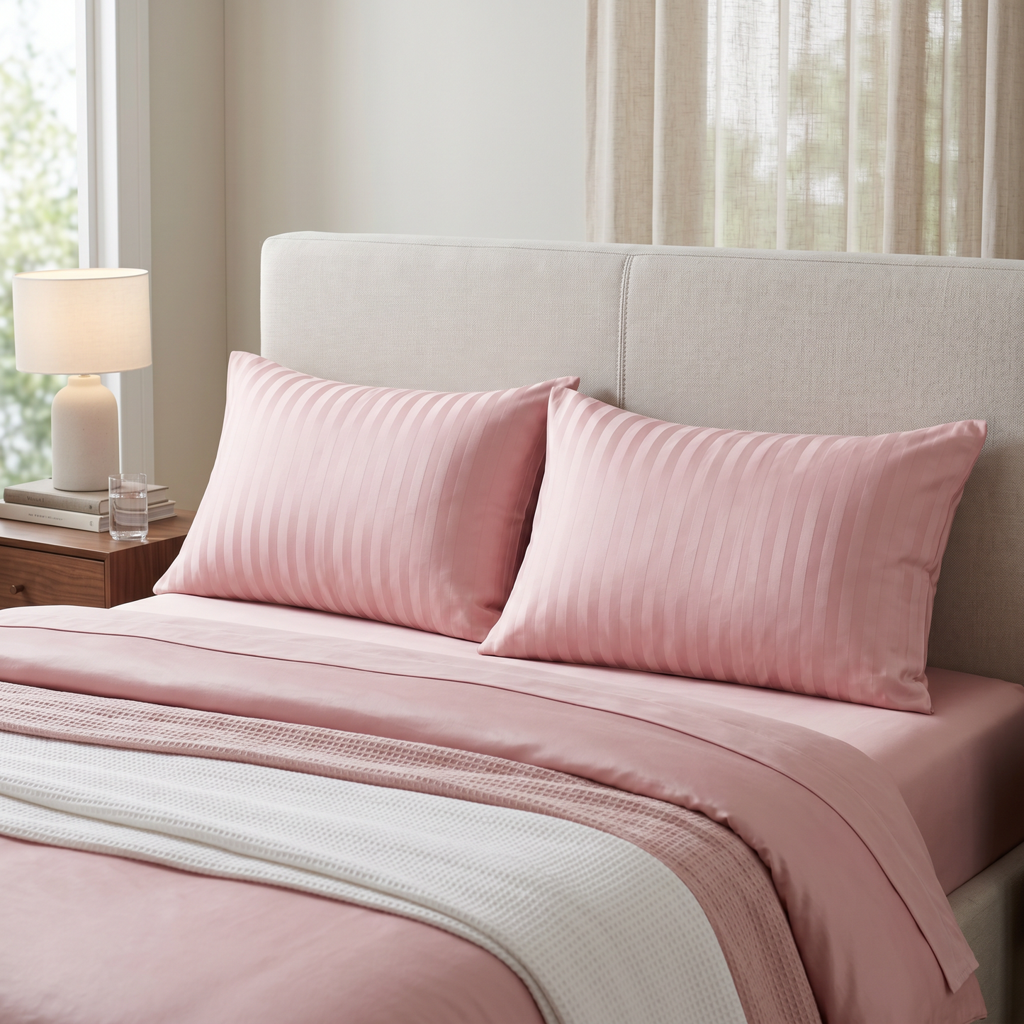 22 Momme Bama Oxygen Water Finished Silk-Cotton Satin Stripe Pillowcase