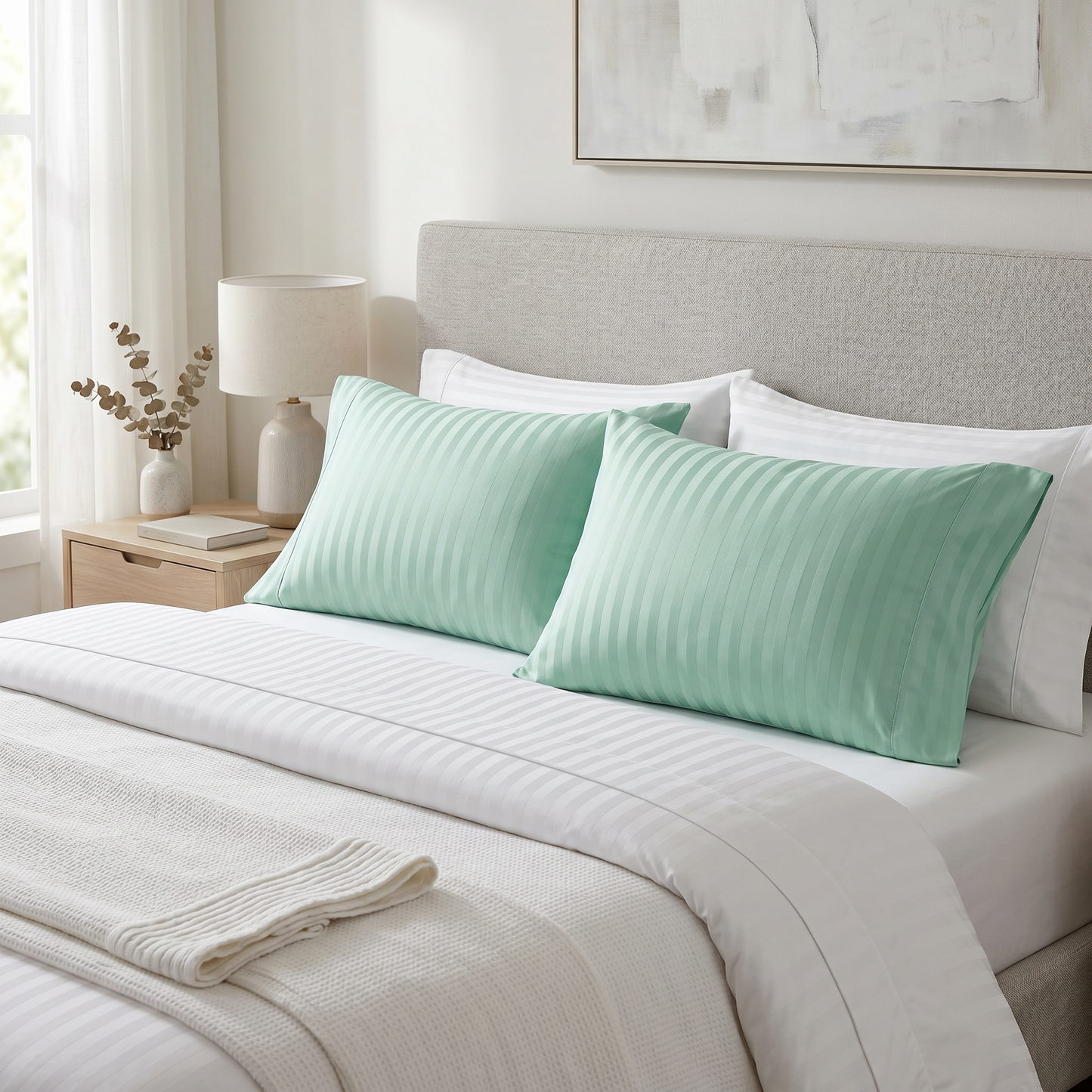 22 Momme Bama Oxygen Water Finished Silk-Cotton Satin Stripe Pillowcase