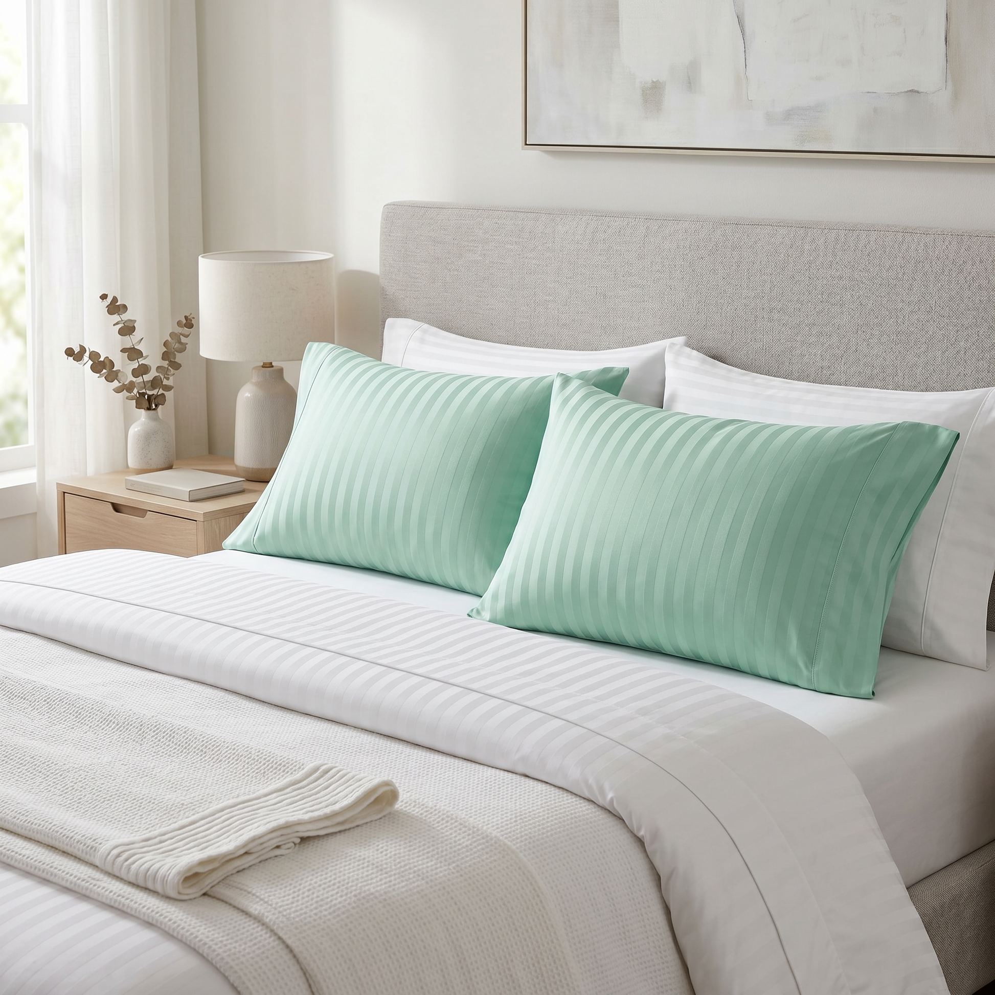 22 Momme Bama Oxygen Water Finished Silk-Cotton Satin Stripe Pillowcase