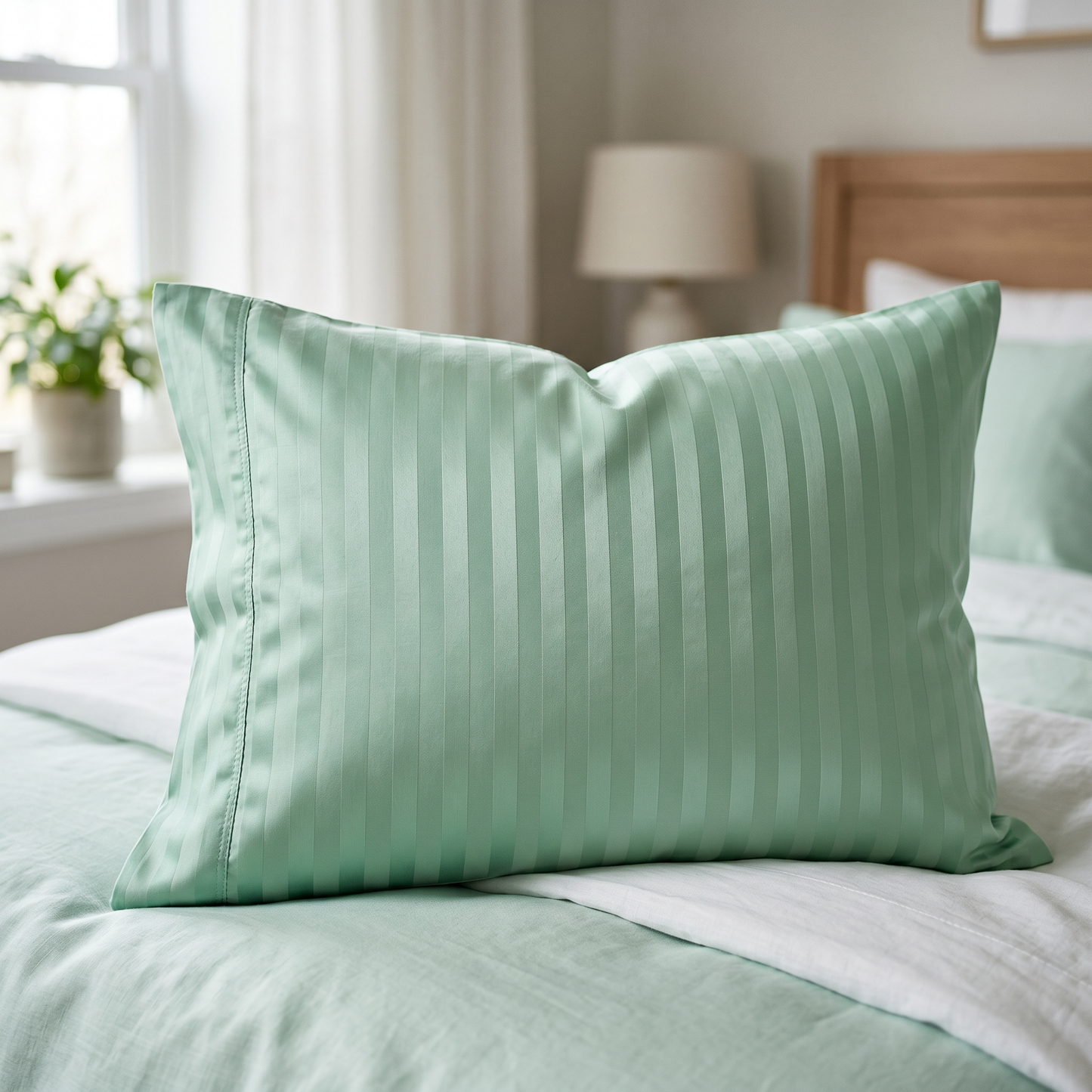 22 Momme Bama Oxygen Water Finished Silk-Cotton Satin Stripe Pillowcase