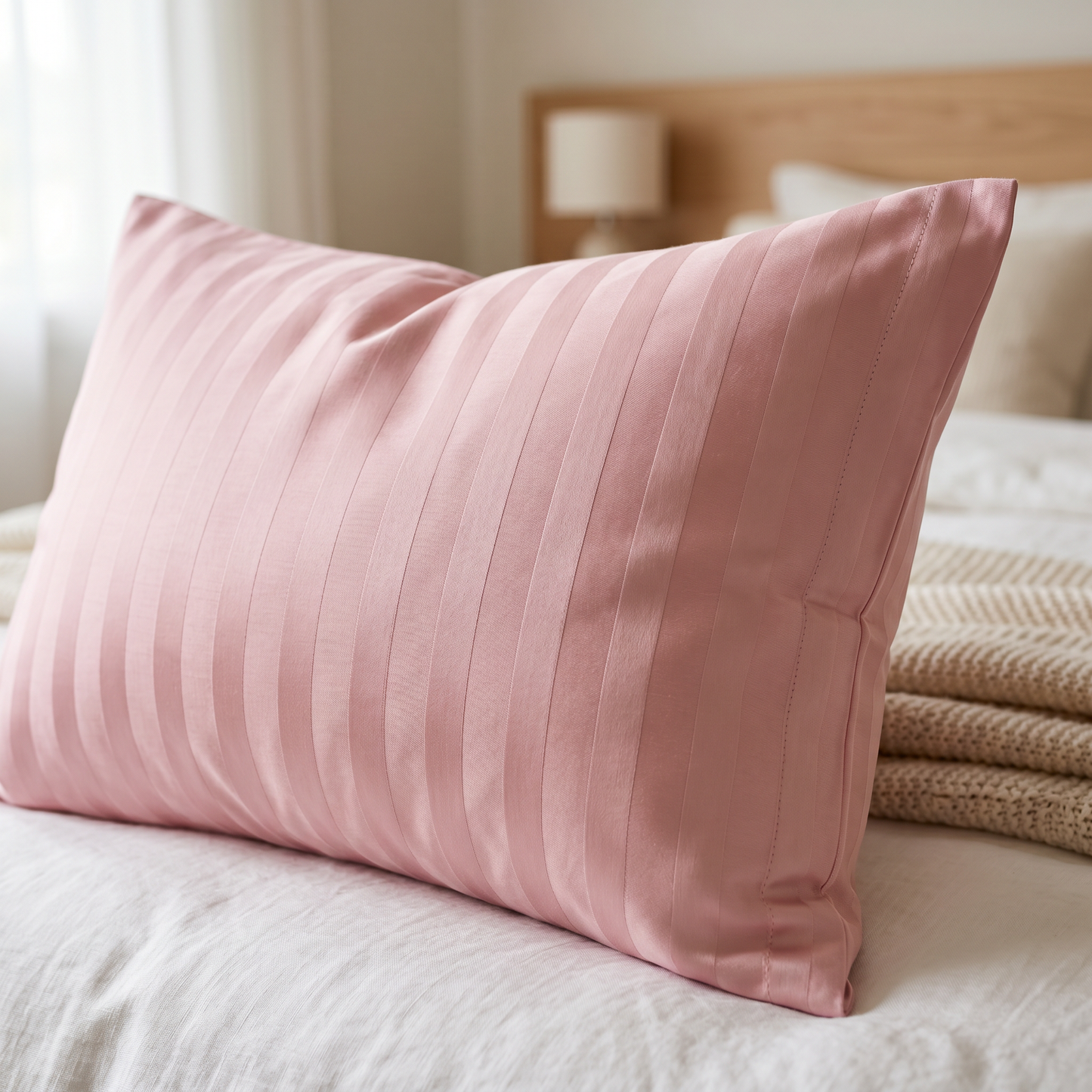22 Momme Bama Oxygen Water Finished Silk-Cotton Satin Stripe Pillowcase