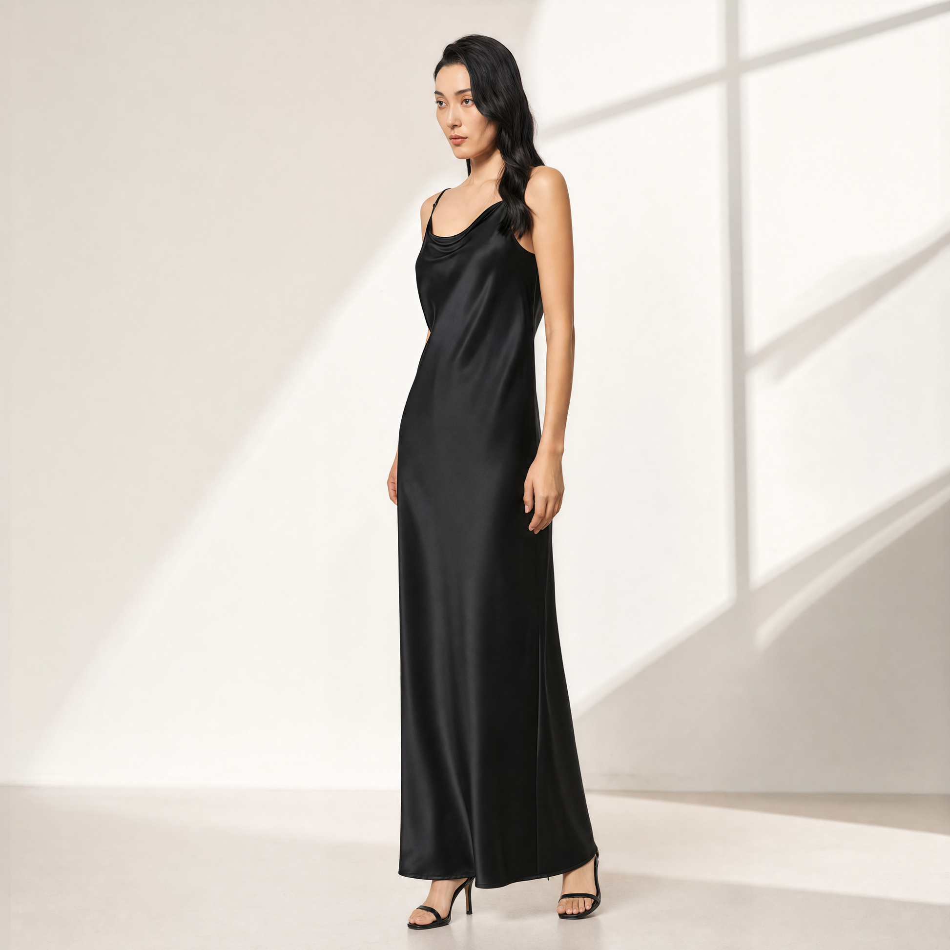 22 Momme Grade 6A 100% Mulberry Silk Maxi Slip Dress, Cowl Neck Sleeveless Dual-Purpose Long Dress For Indoor & Outdoor