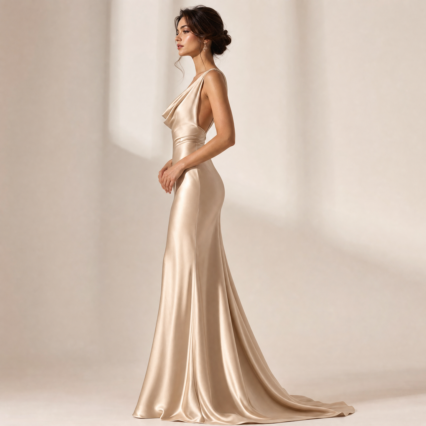 22 Momme Grade 6A 100% Mulberry Silk Maxi Slip Dress, Cowl Neck Sleeveless Dual-Purpose Long Dress For Indoor & Outdoor
