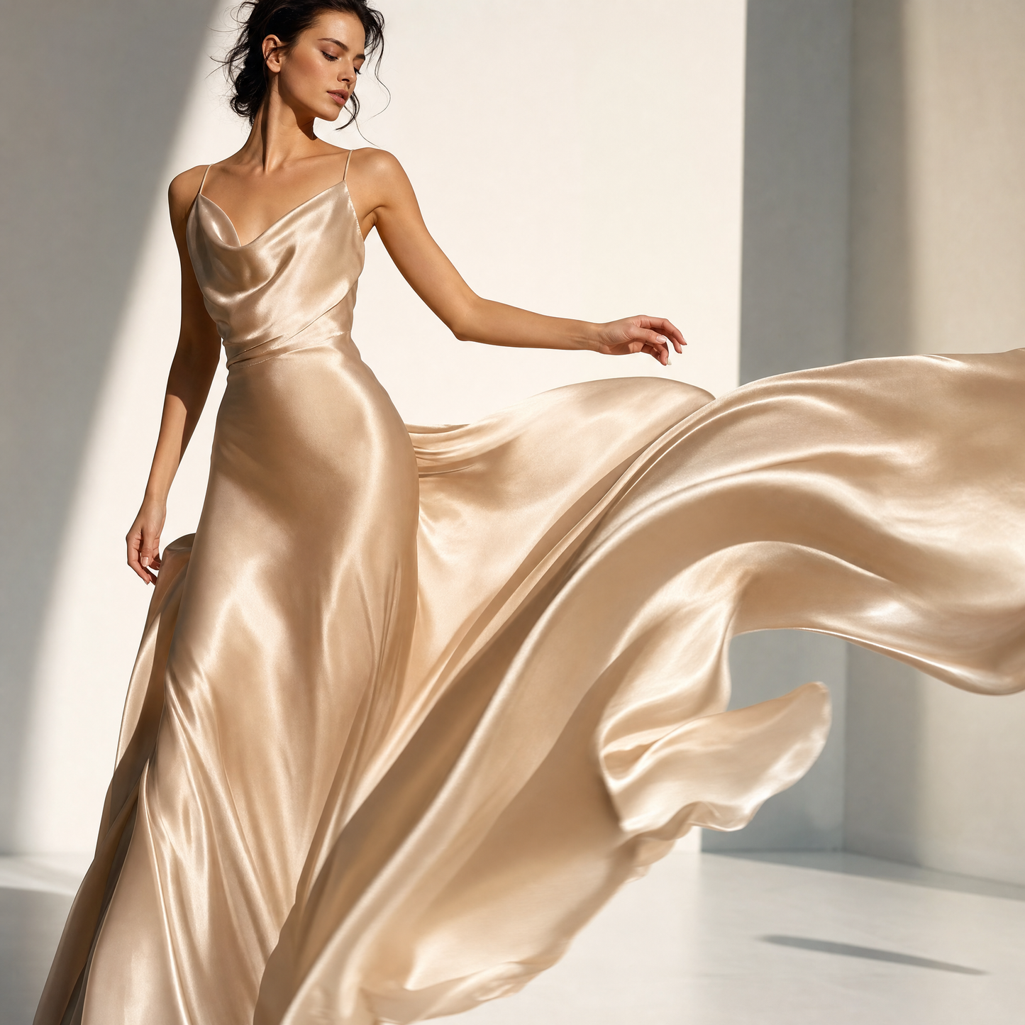 22 Momme Grade 6A 100% Mulberry Silk Maxi Slip Dress, Cowl Neck Sleeveless Dual-Purpose Long Dress For Indoor & Outdoor