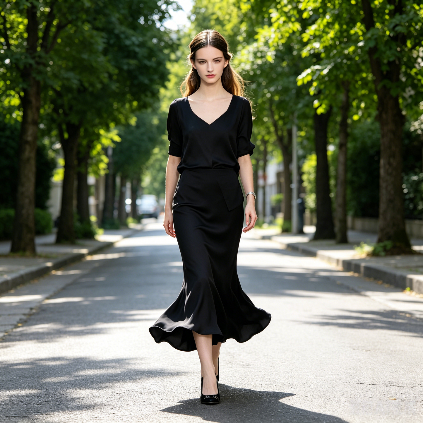 City 19 Momme Grade 6A Mulberry Silk Fishtail Midi Skirt