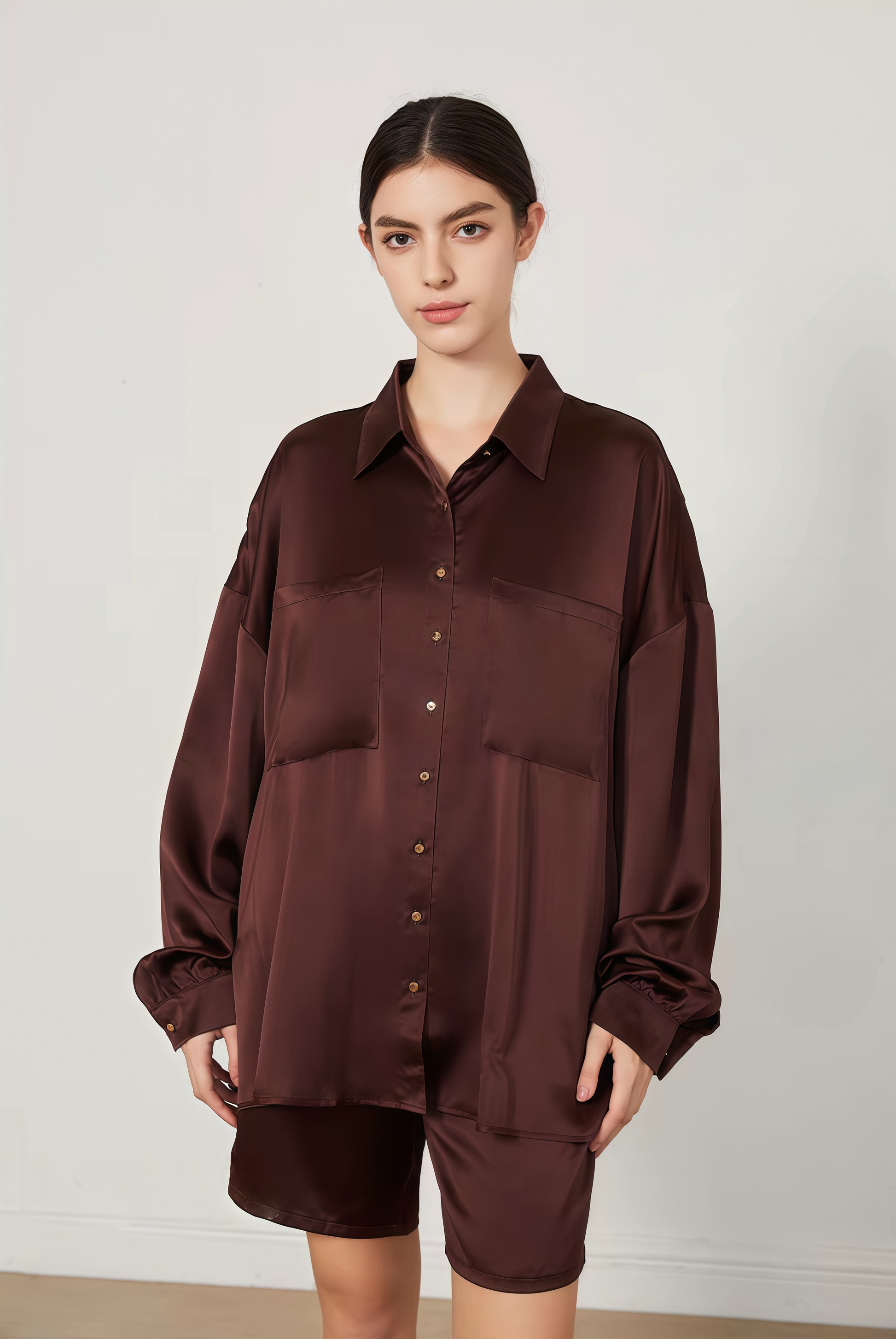 Classic 19 Momme Grade 6A Mulberry Silk Long Sleeve Shirt and Shorts Set