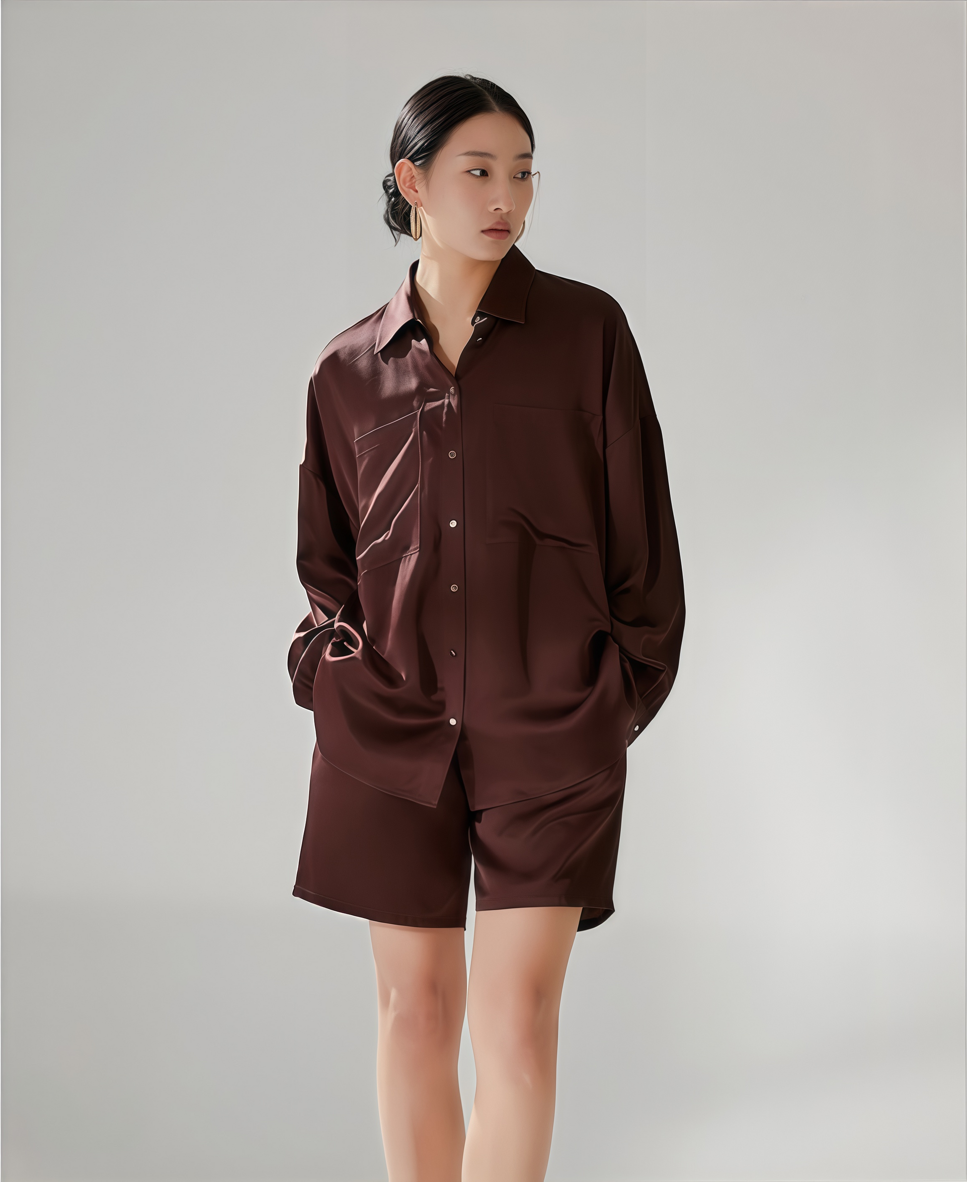 Classic 19 Momme Grade 6A Mulberry Silk Long Sleeve Shirt and Shorts Set