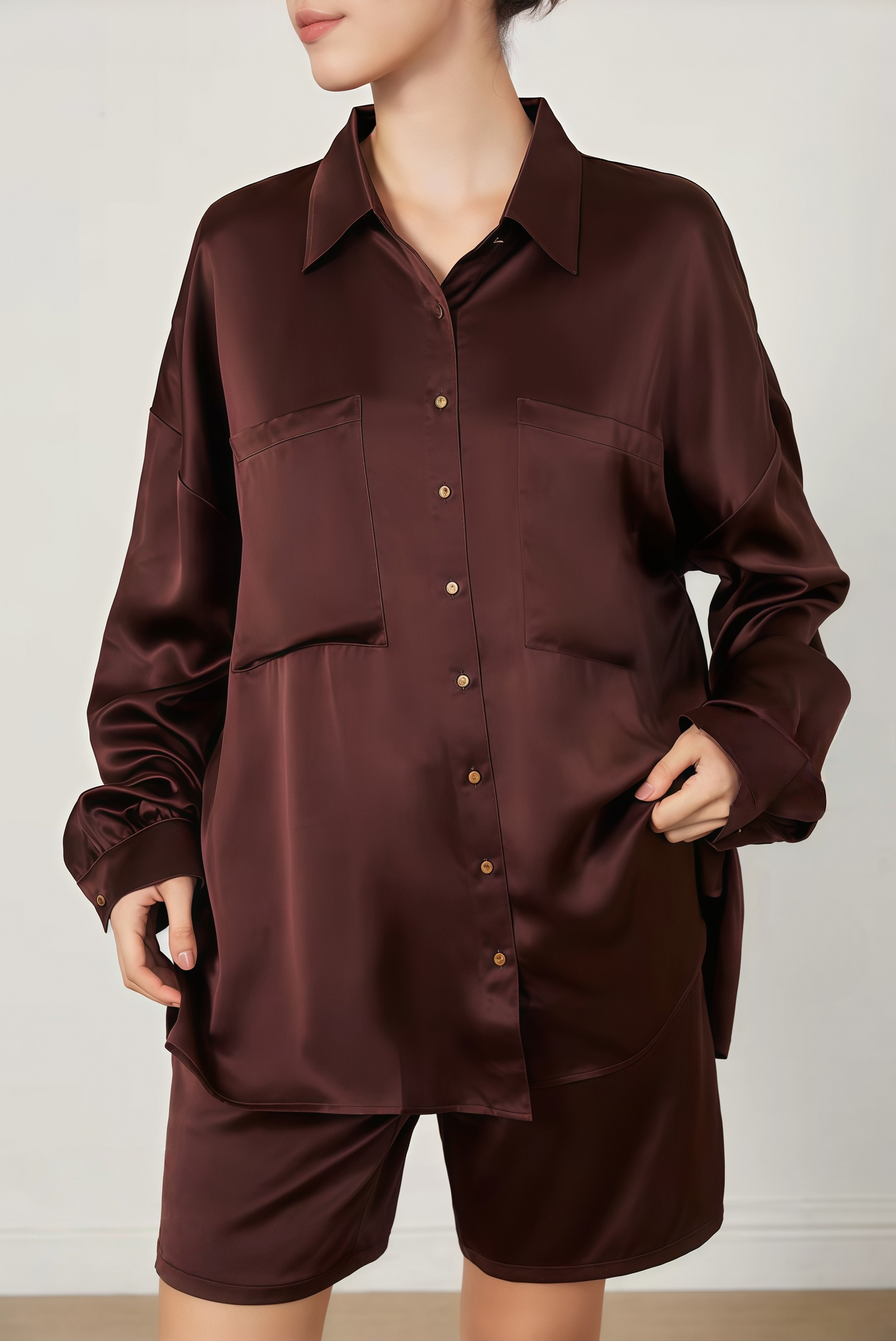 Classic 19 Momme Grade 6A Mulberry Silk Long Sleeve Shirt and Shorts Set