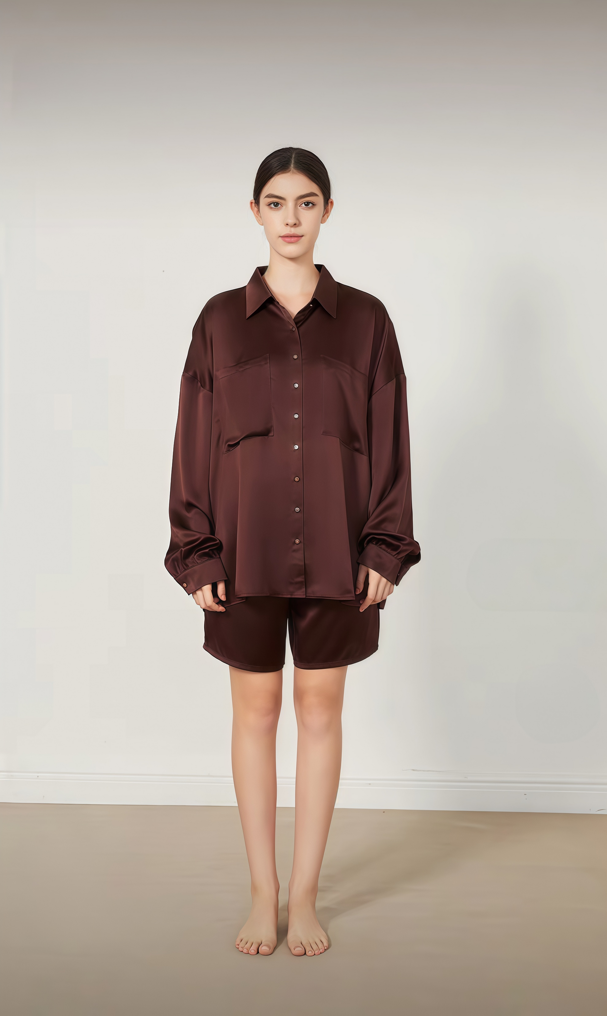 Classic 19 Momme Grade 6A Mulberry Silk Long Sleeve Shirt and Shorts Set