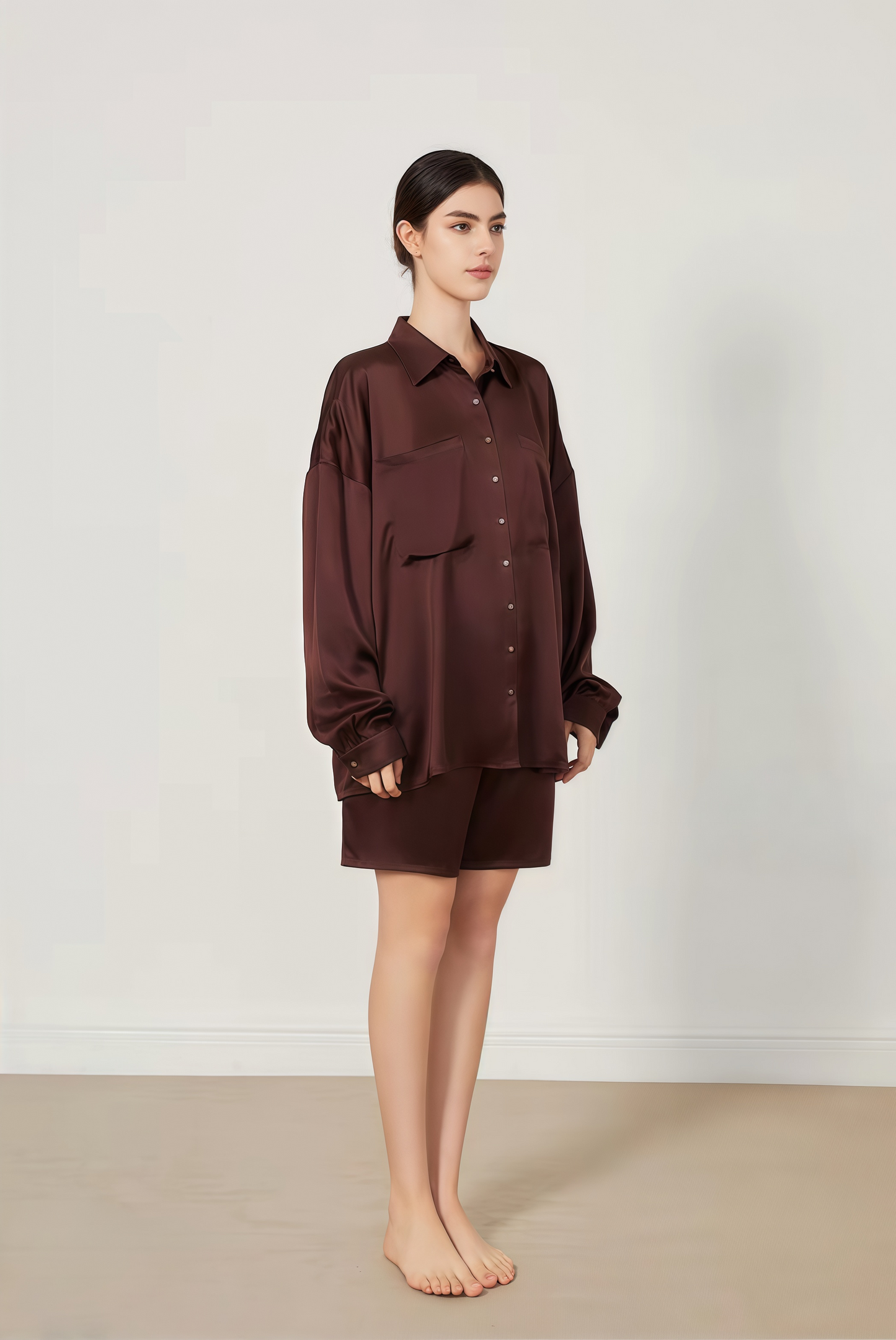 Classic 19 Momme Grade 6A Mulberry Silk Long Sleeve Shirt and Shorts Set