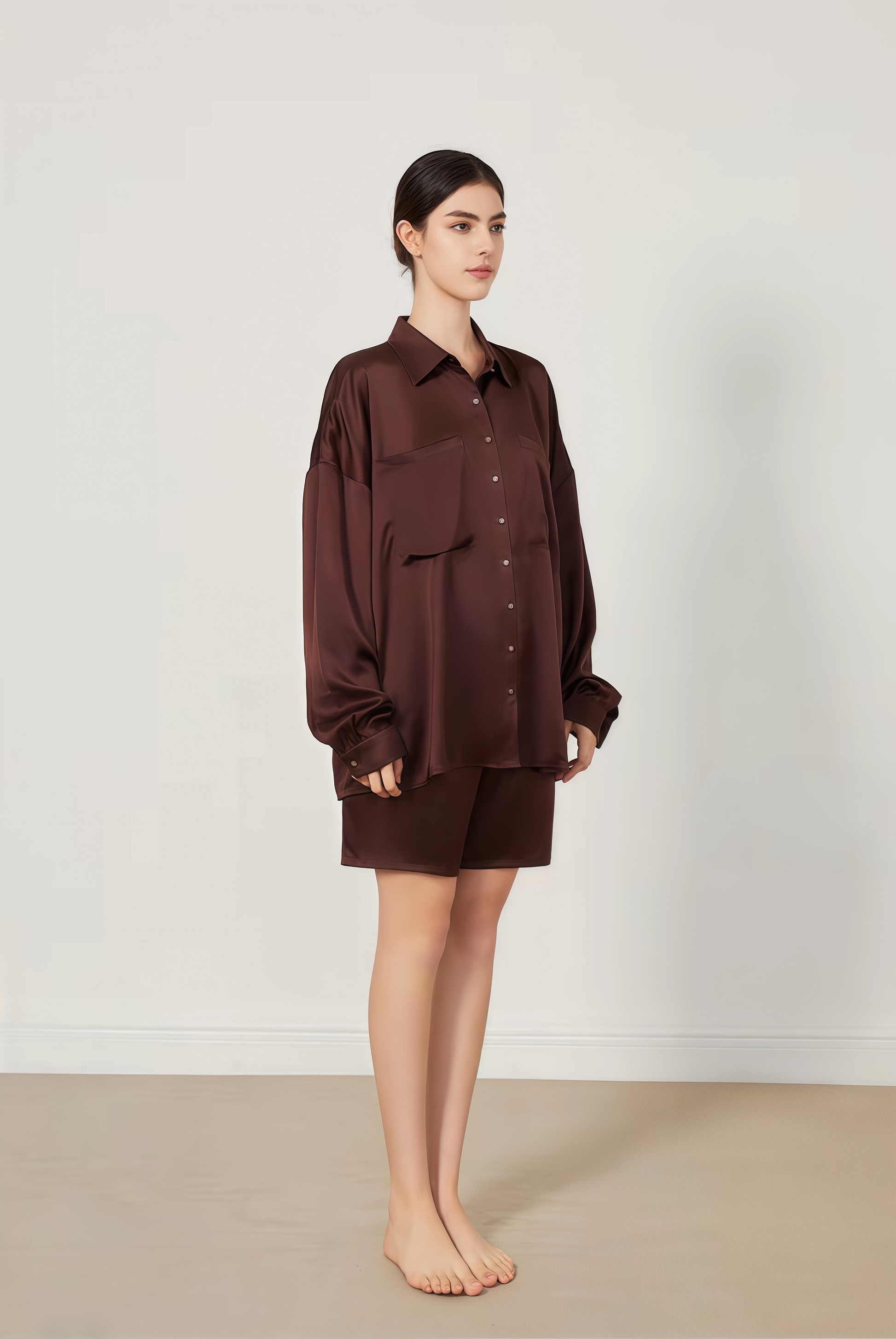 Classic 19 Momme Grade 6A Mulberry Silk Long Sleeve Shirt and Shorts Set