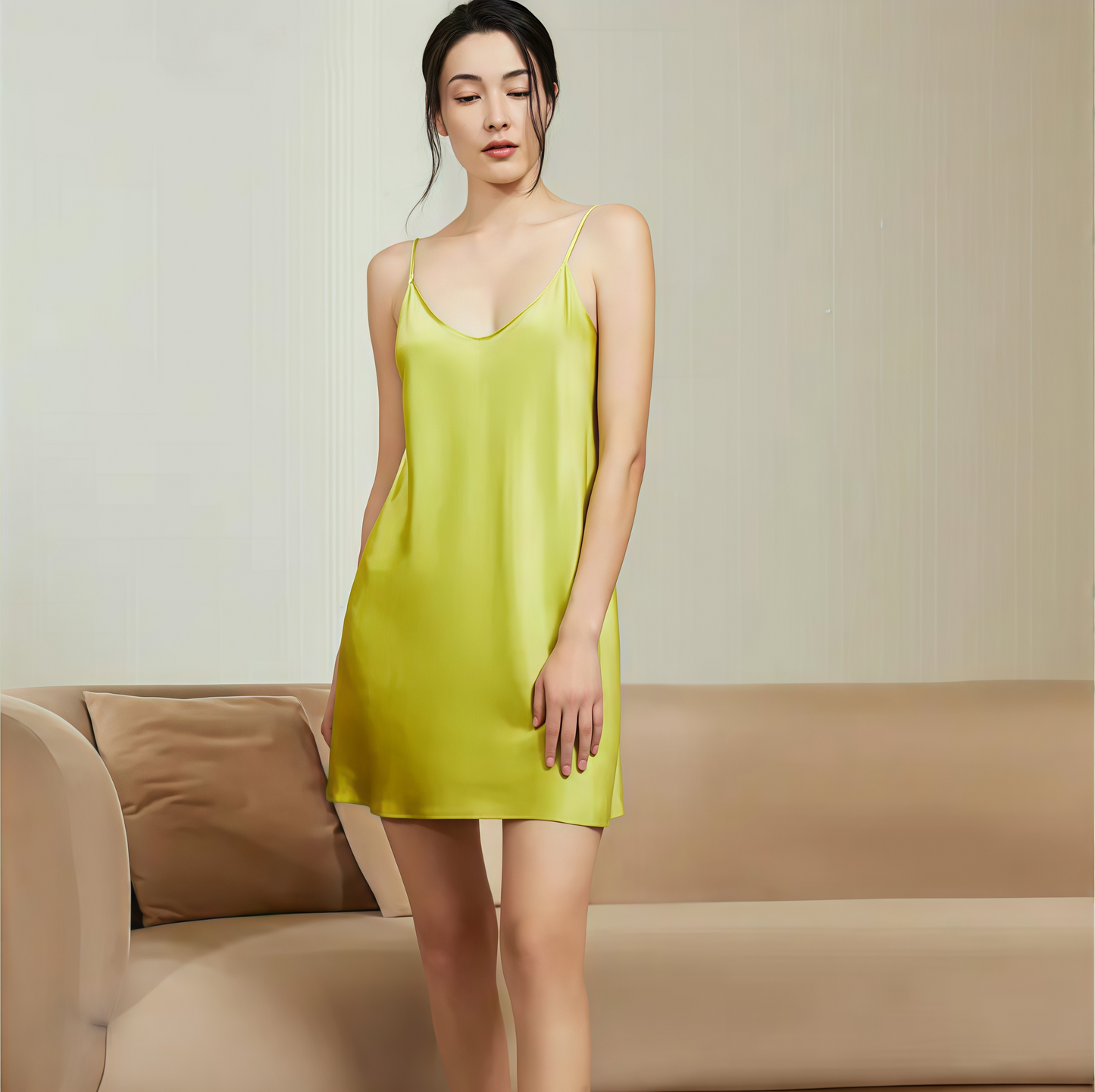 Classic Collection 19 Momme Grade 5A 100% Mulberry Silk Mini Slip Dress, Round Neck Sleeveless Solid Color Nightgown
