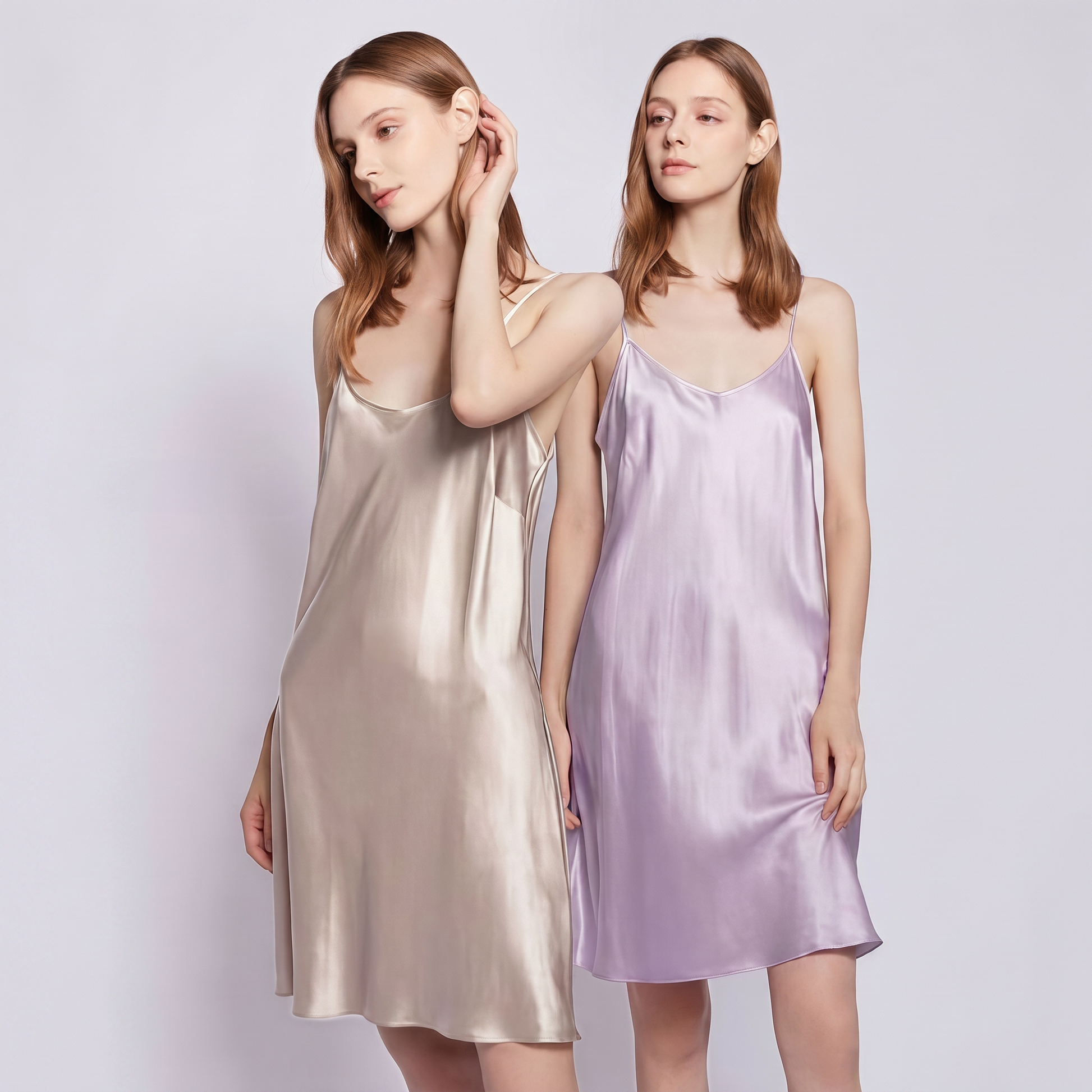 Classic Collection 19 Momme Grade 5A 100% Mulberry Silk Mini Slip Dress, Round Neck Sleeveless Solid Color Nightgown