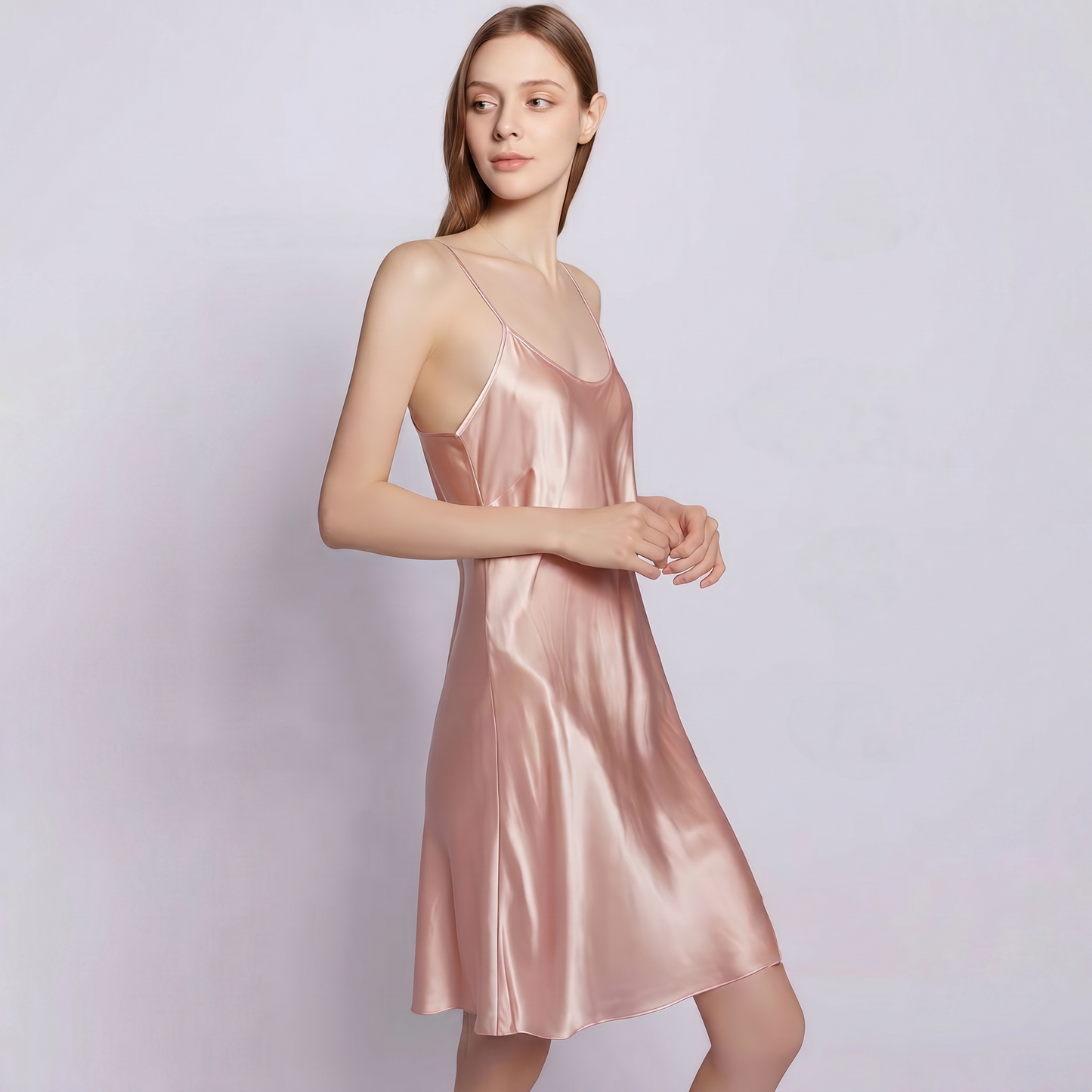 Classic Collection 19 Momme Grade 5A 100% Mulberry Silk Mini Slip Dress, Round Neck Sleeveless Solid Color Nightgown