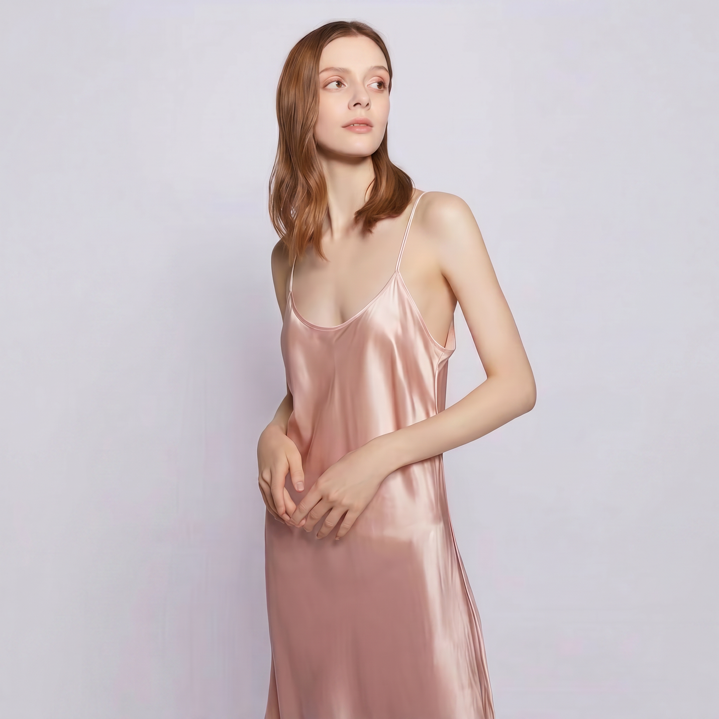 Classic Collection 19 Momme Grade 5A 100% Mulberry Silk Mini Slip Dress, Round Neck Sleeveless Solid Color Nightgown