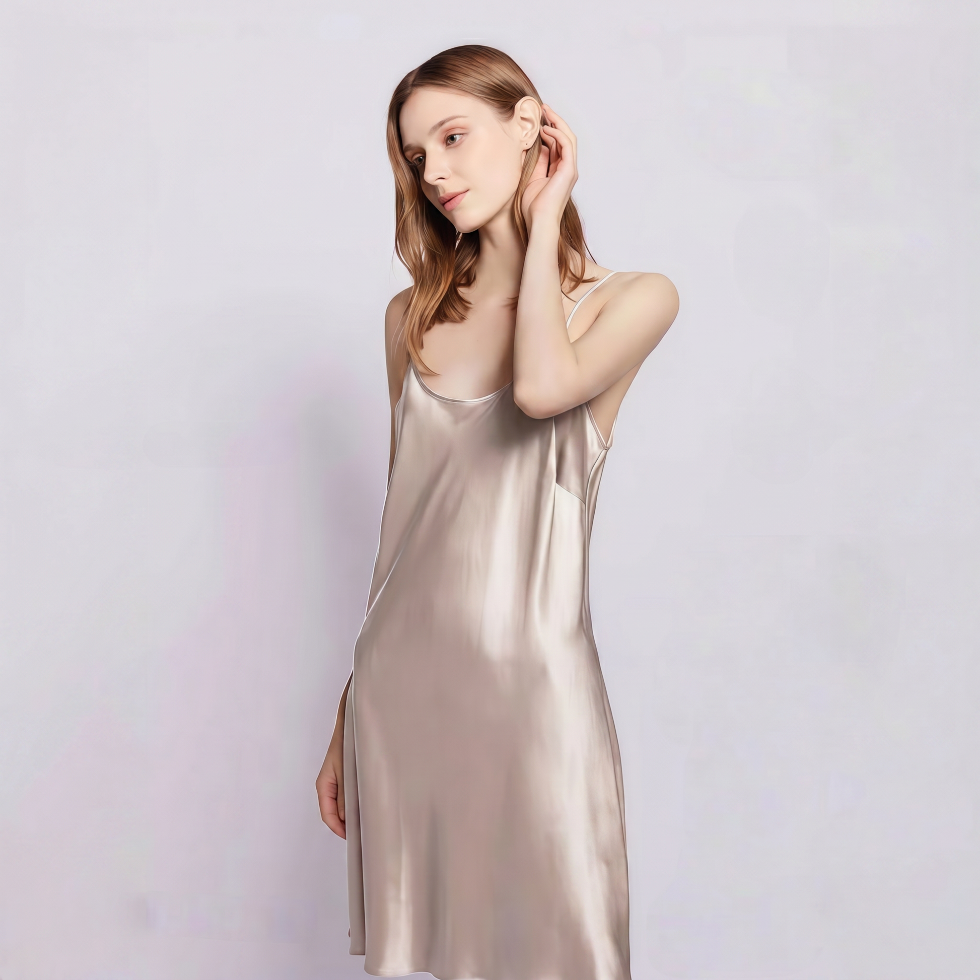 Classic Collection 19 Momme Grade 5A 100% Mulberry Silk Mini Slip Dress, Round Neck Sleeveless Solid Color Nightgown