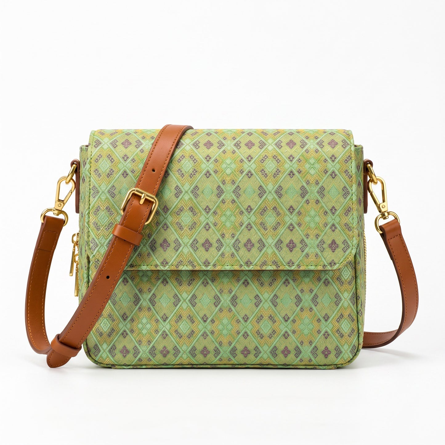 Green Plaid Zhuang Brocade Crossbody Bag