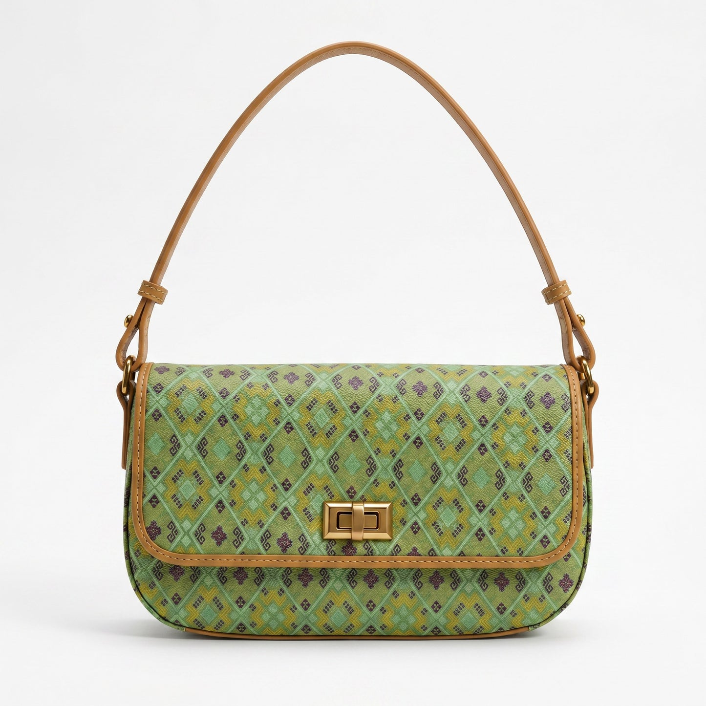 Green Plaid Zhuang Brocade Shoulder Bag