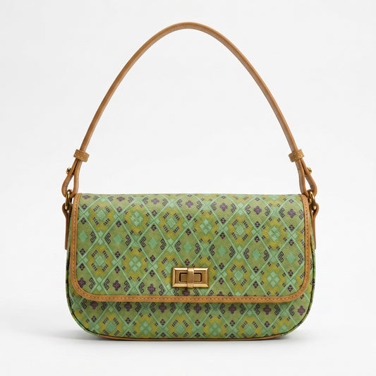 Green Plaid Zhuang Brocade Shoulder Bag