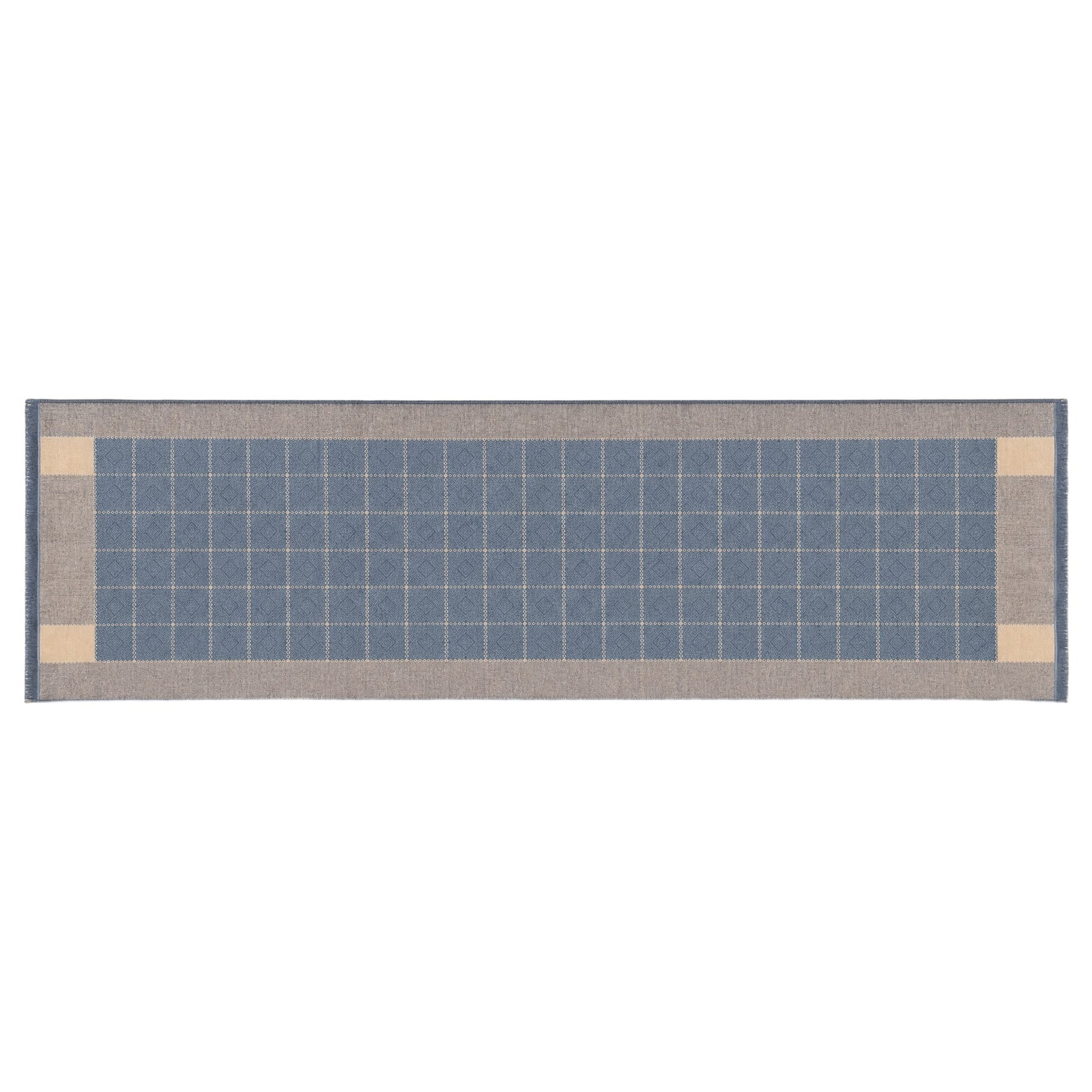 Grey Grid Zhuang Brocade Silk Scarf
