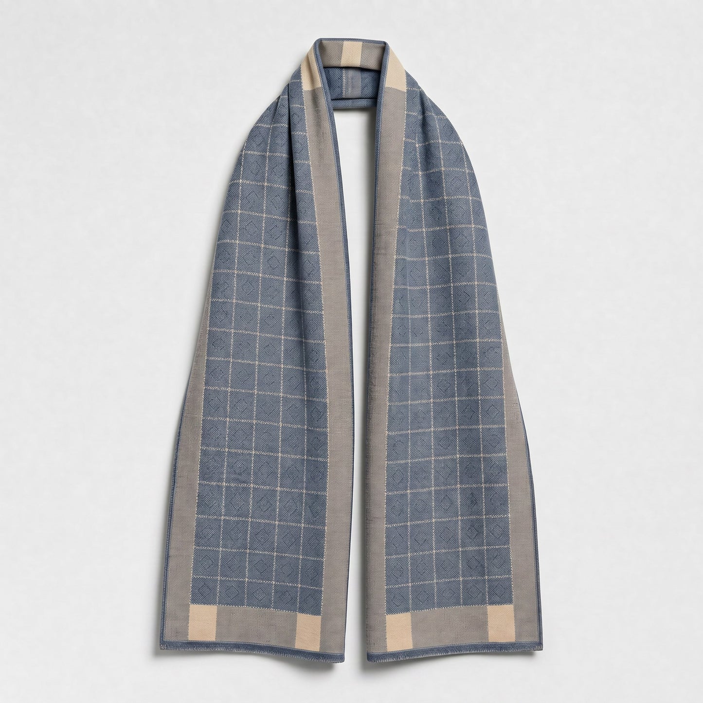 Grey Grid Zhuang Brocade Silk Scarf
