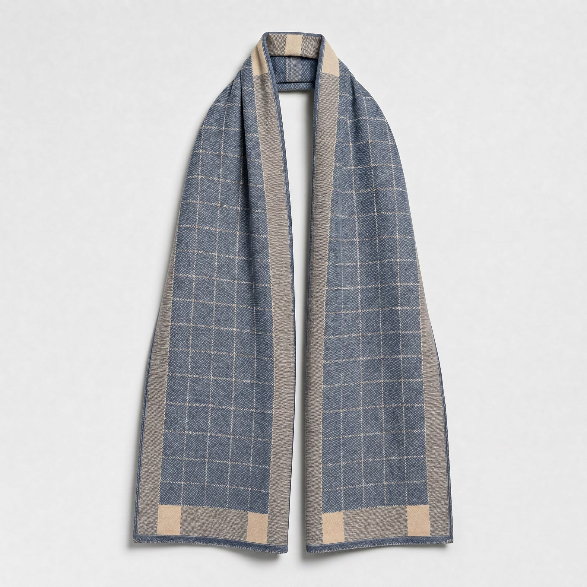 Grey Grid Zhuang Brocade Silk Scarf