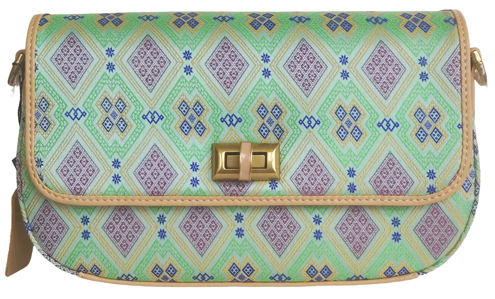 Mint Zhuang Brocade Flap Crossbody Bag