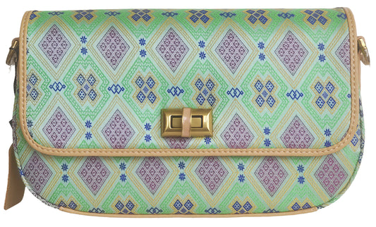 Mint Zhuang Brocade Flap Crossbody Bag